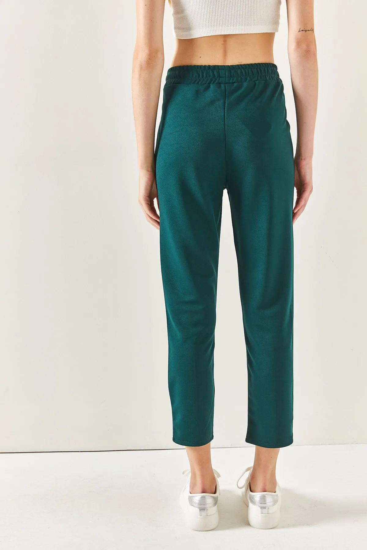 Olalook  Smaragdgrüne Karottenhose mit elastischer Taille und Tasche für Damen PNT-19000203