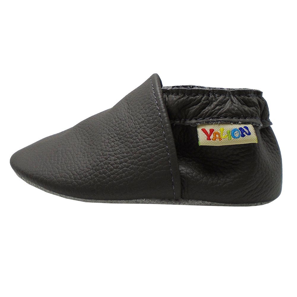 Yalion Weiche Leder Lauflernschuhe Hausschuhe Lederpuschen Grau Krabbelschuh