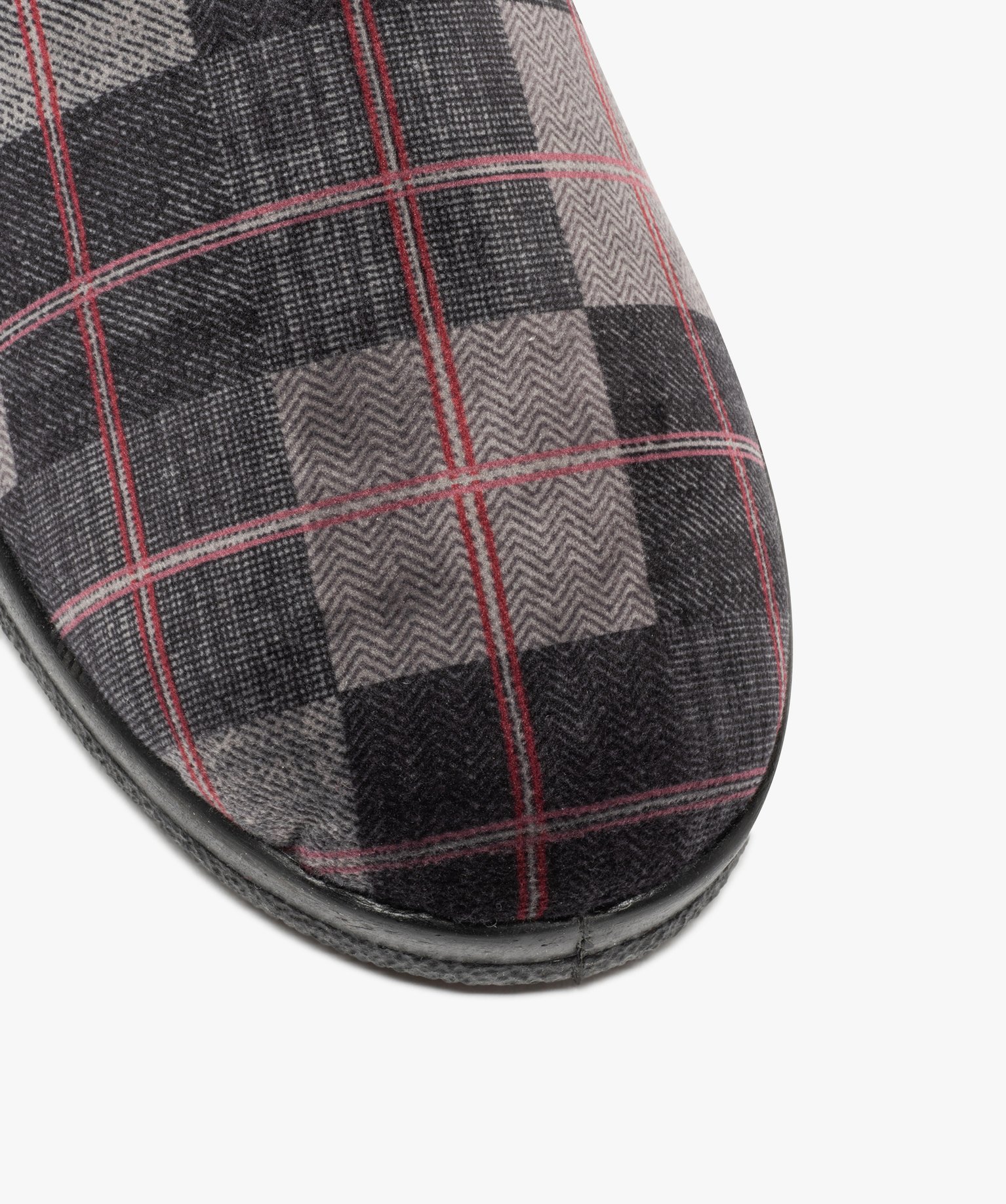 Chaussons homme mules en velours à carreaux gris | GEMO