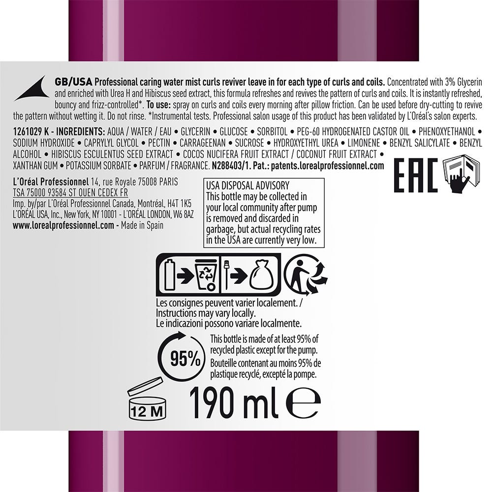 L'Oréal Professionnel Paris Curl Expression Curl Reviver Leave-In 190 ml
