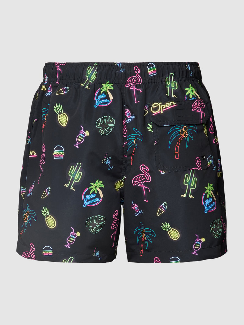 Badehose mit Allover-Print in schwarz