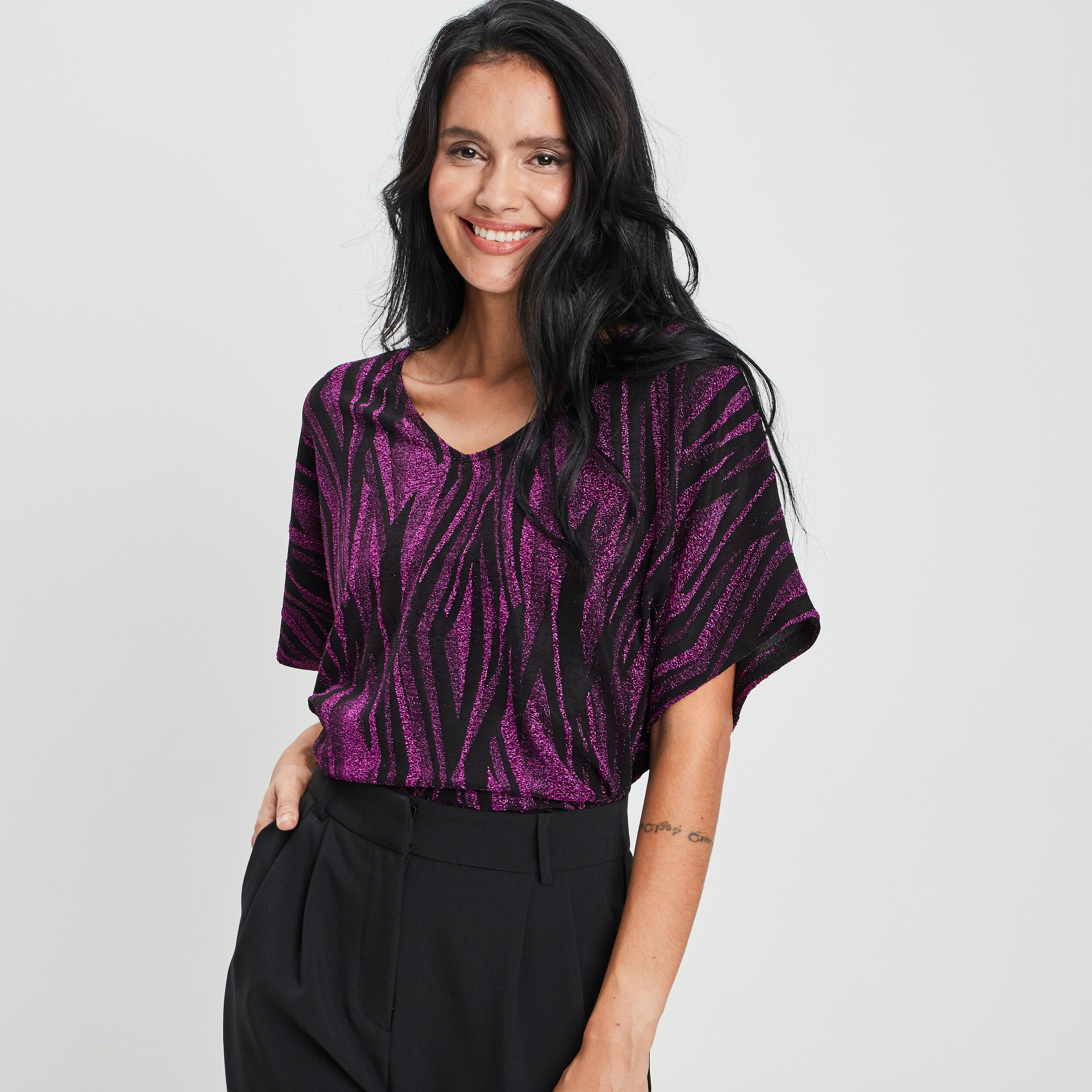 T-shirt de soirée manches courtes violet femme | La Halle