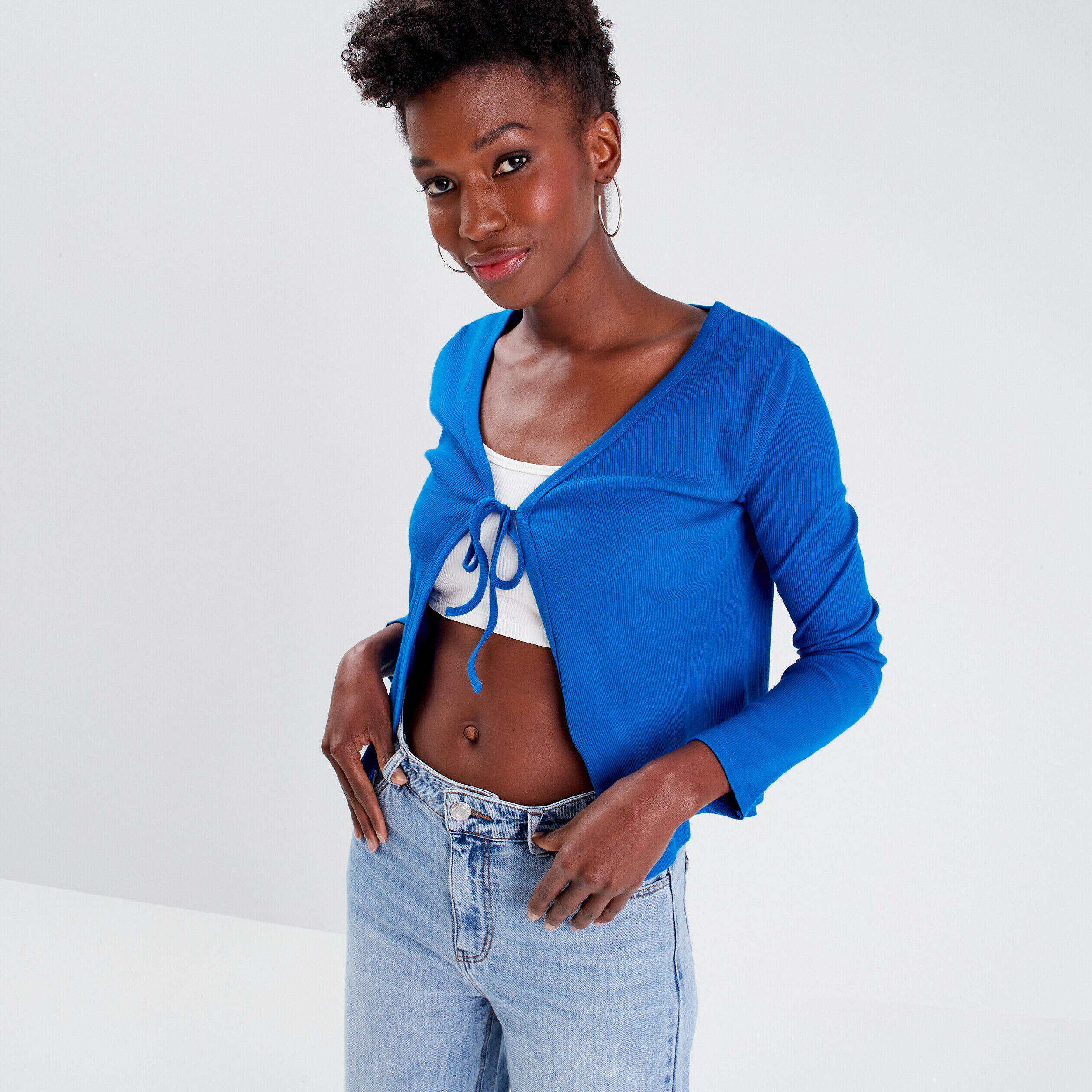 Gilet manches longues bleu femme | Cache Cache