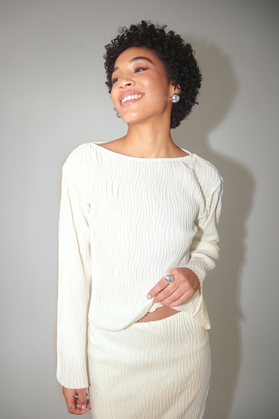 Pleated boatneck top