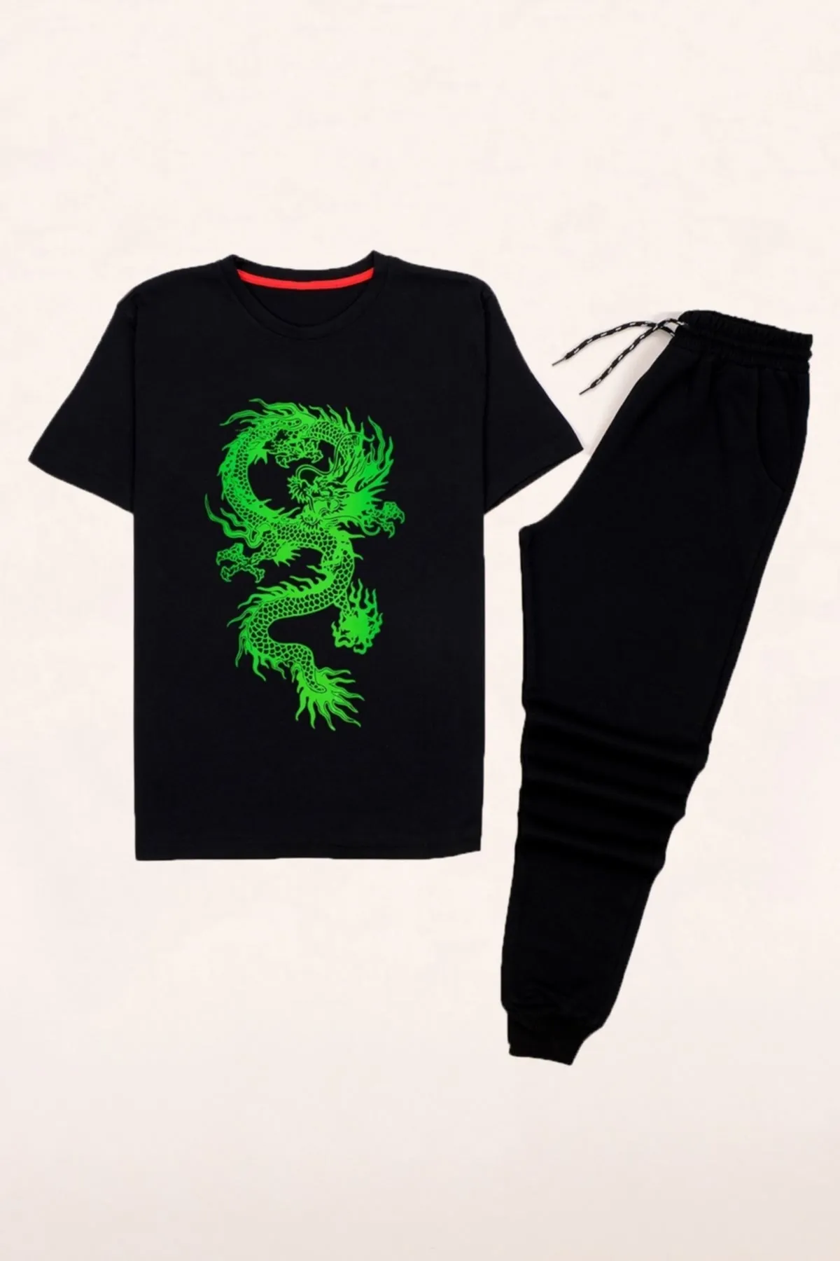 trendypassion  Unisex-Trainingsanzug-Set mit grünem Drachen-Aufdruck