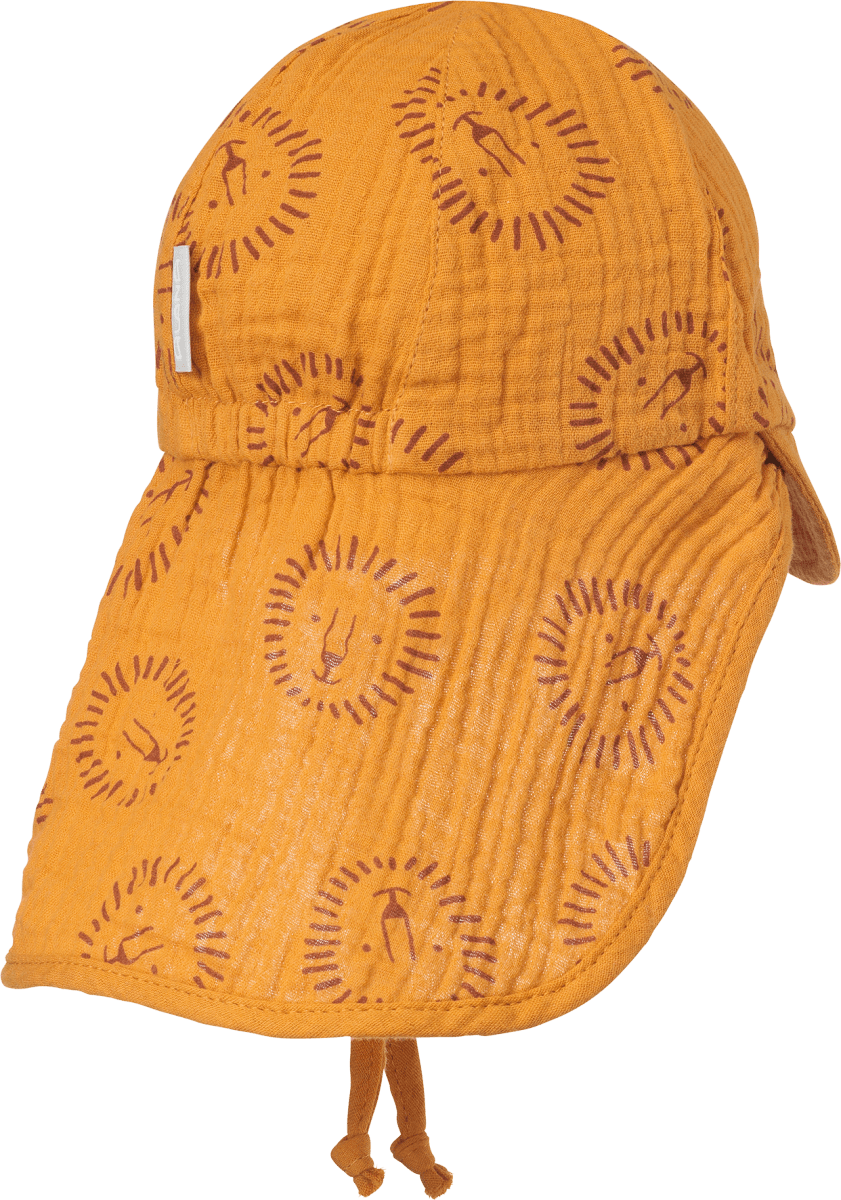 Schirmmütze aus Musselin mit Löwen-Muster, gelb, Gr. 48/49, 1 St