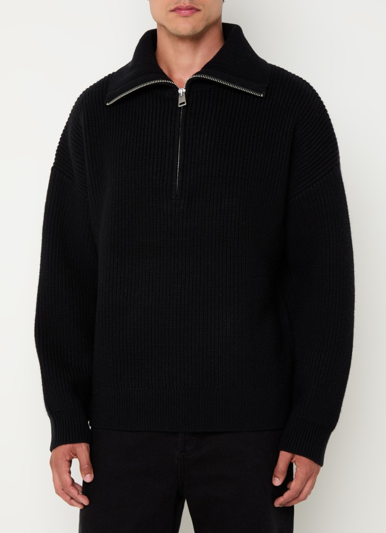 Sandro Chunky knit sweater in cashmere blend with half zipper