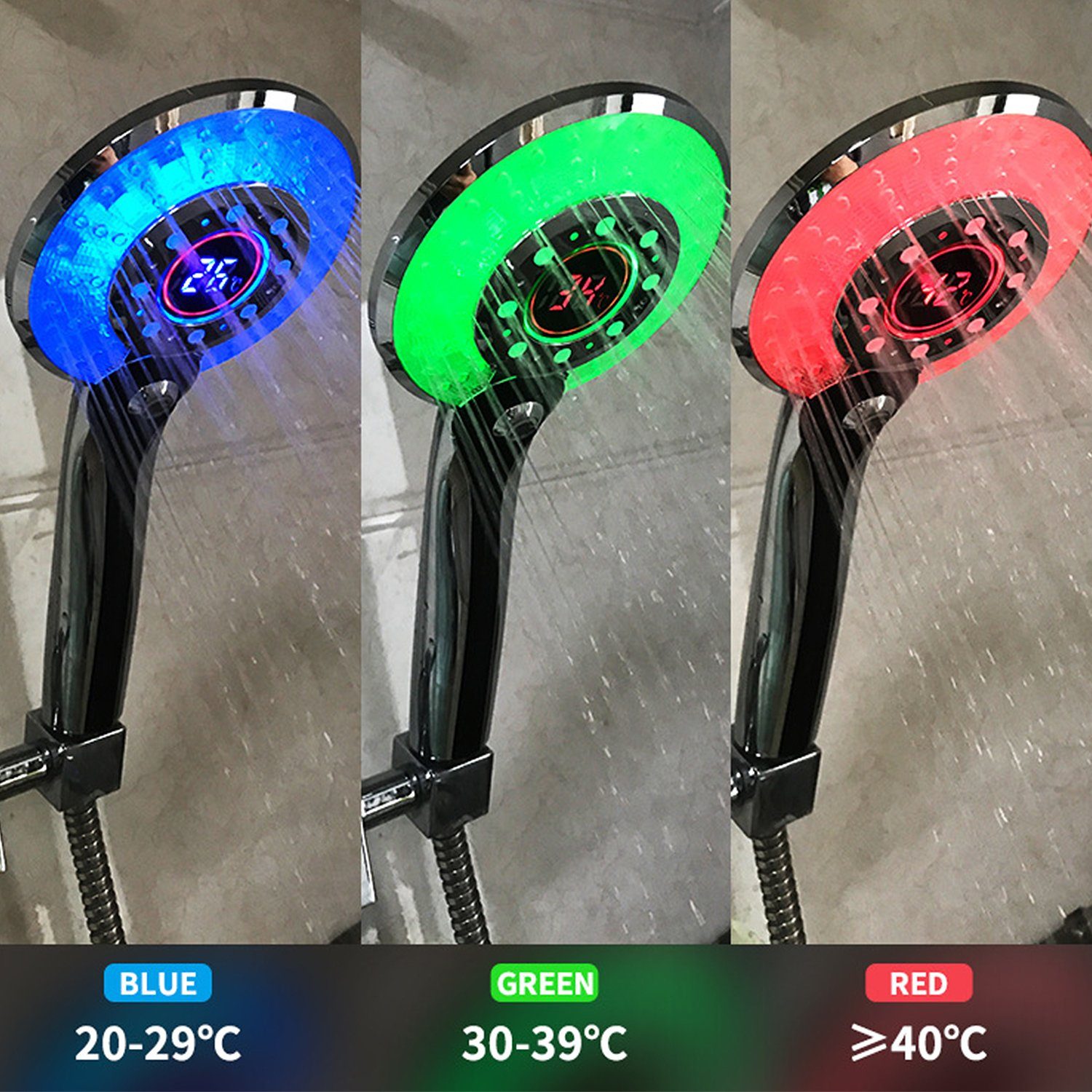 Kpaloft Handbrause, LED Temperaturanzeige Dusche 3 Lichtfarben Wassersparend