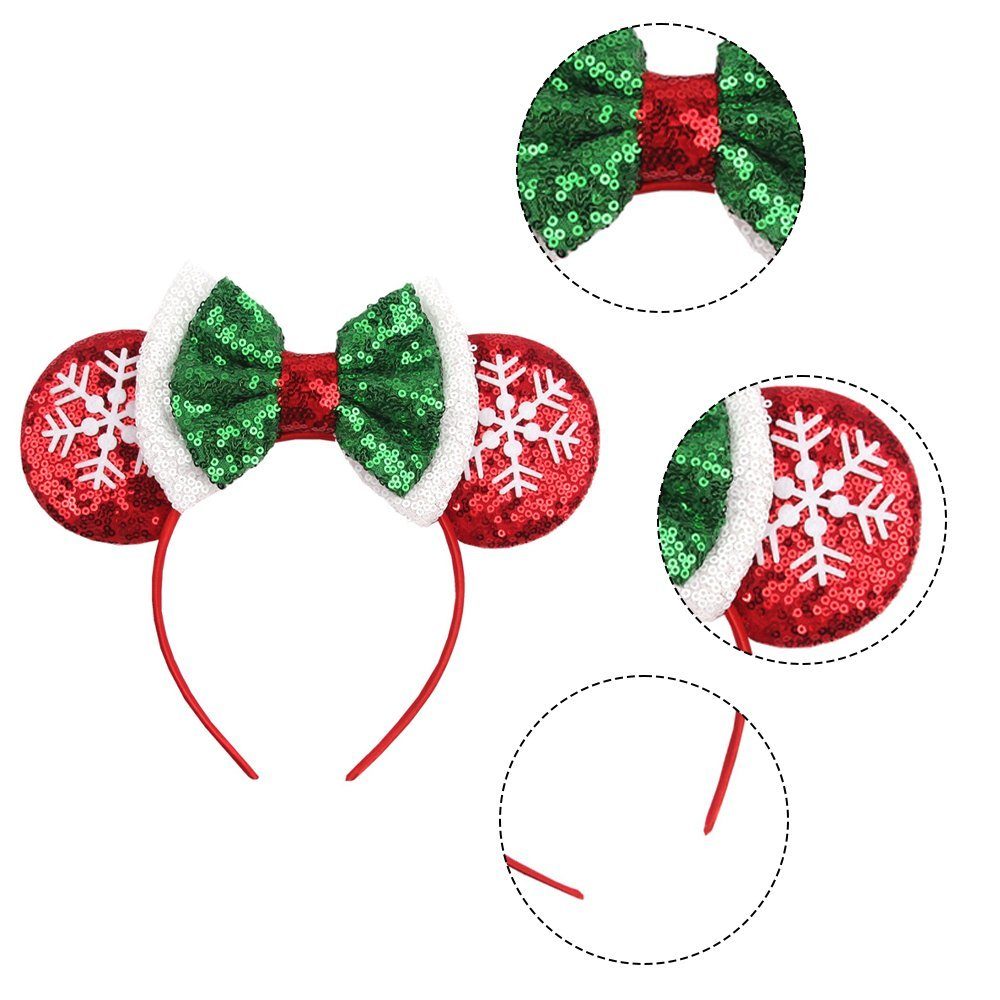 Einemgeld Haarband Weihnachten Maus Ohr Stirnband,Glitzer Schneeflocke Schleife,für Party