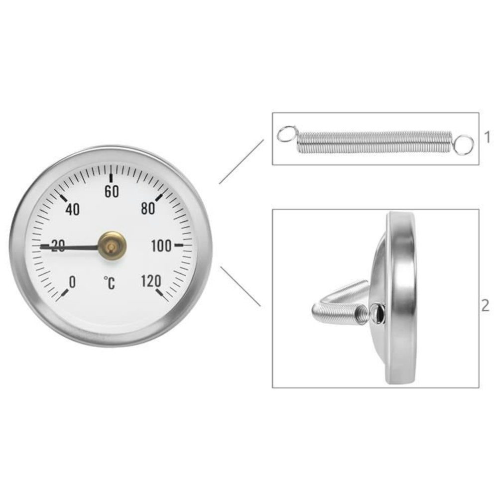 ISO TRADE Raumthermostat Thermometer, max. 12 V, mechanisch, (Clip-auf Rohr Thermometer Heißwasserthermometer, 1-St., Messgerät), Bimetall Temperaturanzeige und Feder