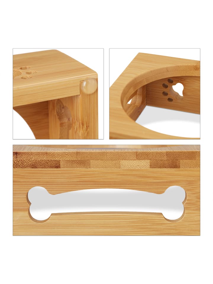 relaxdays Futterbar in Natur/Silber - (B)31,5x (H)6,5 x (T)15 cm günstig kaufen onesize