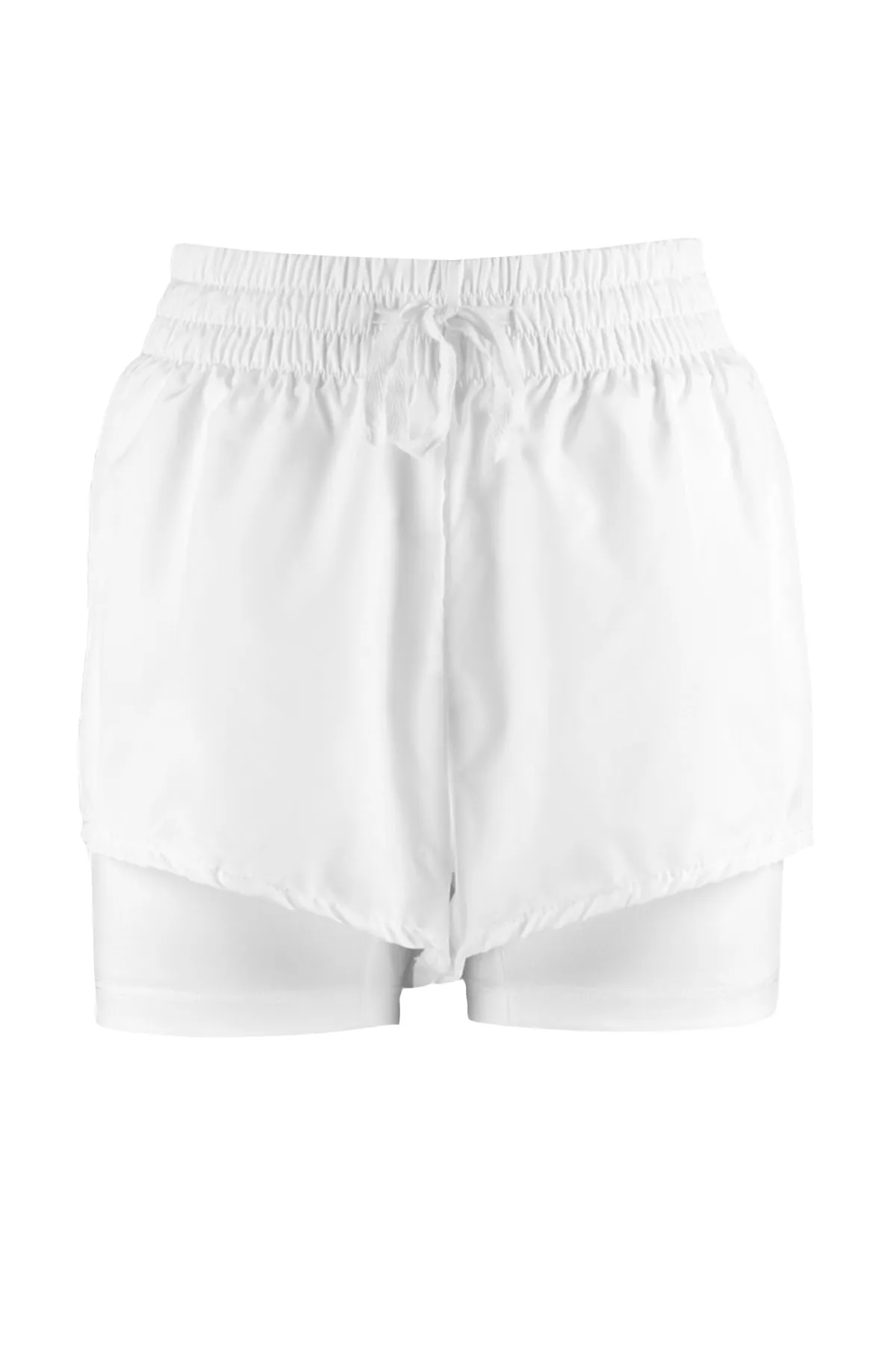 Trendyol Collection  Weiße zweilagige gestrickte Sportshorts aus Fallschirmstoff mit Innenshorts TWOAW21SR0012