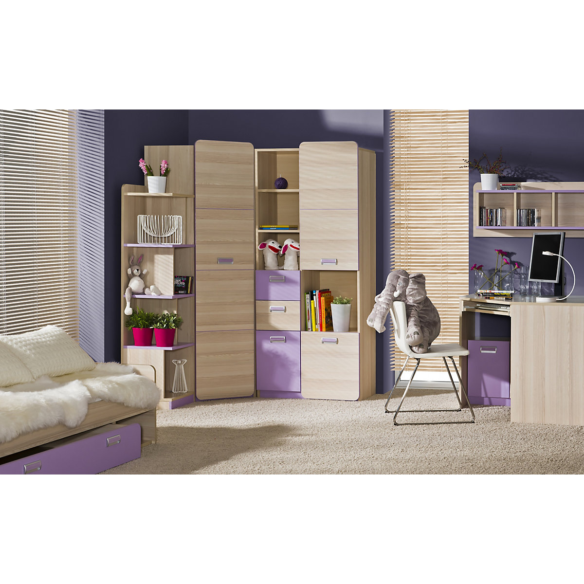 Jugendzimmer Set Lorento 6 teilig mit Eckschrank voilett