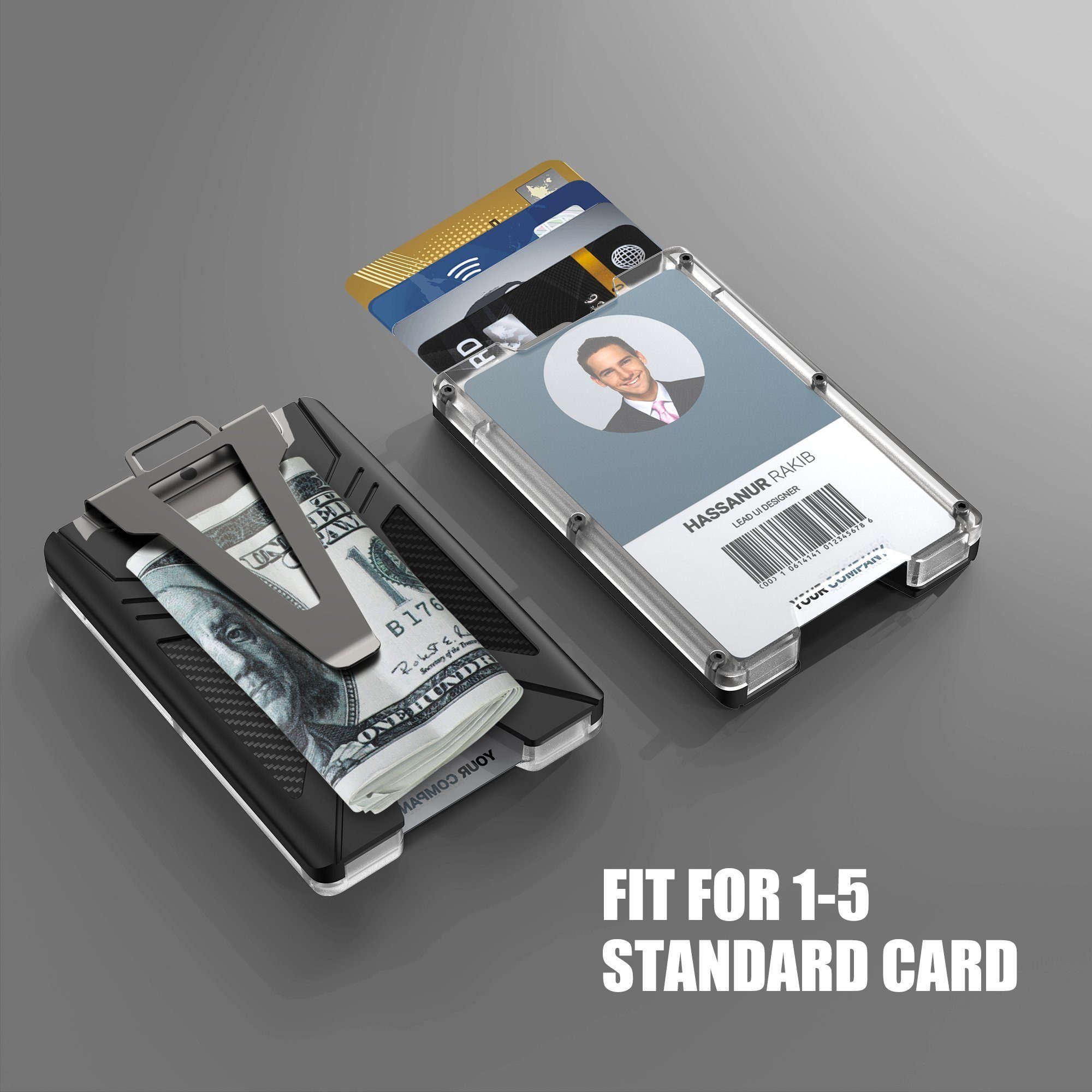 Mutoy Geldbörse Kreditkartenetui mit Geldklammer, Kartenetui RFID NFC Schutz (mit 1 Ausweishalter mit Durchsichtigem Fenster,Hält 5 Karten mit Cash-Clip), Klein und leicht, Dauerhafte Qualität