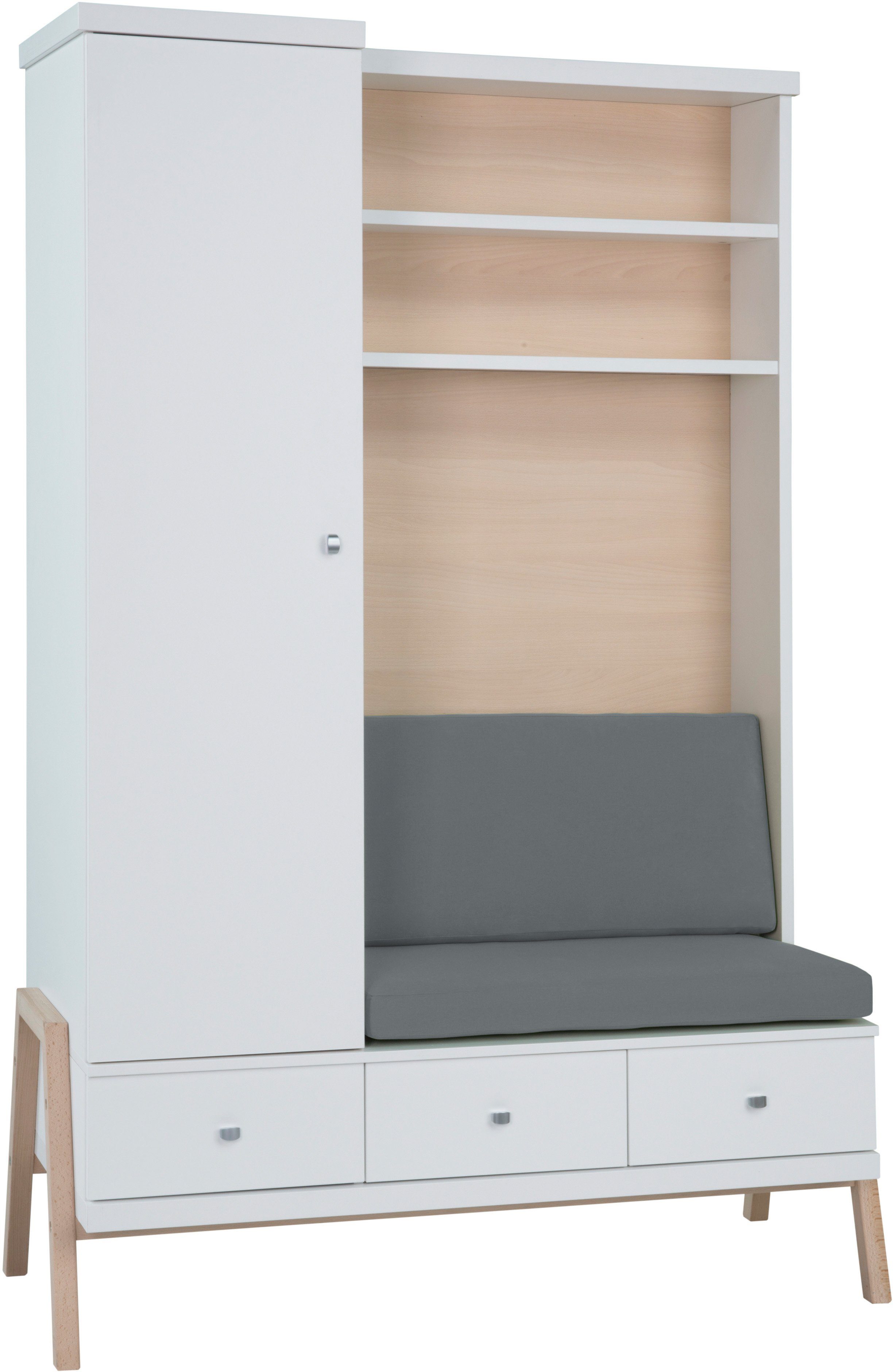 Schardt Kinderkleiderschrank Holly Nature mit Wickelkommode inkl. Umbaukit zur Sitzbank; Made in Germany