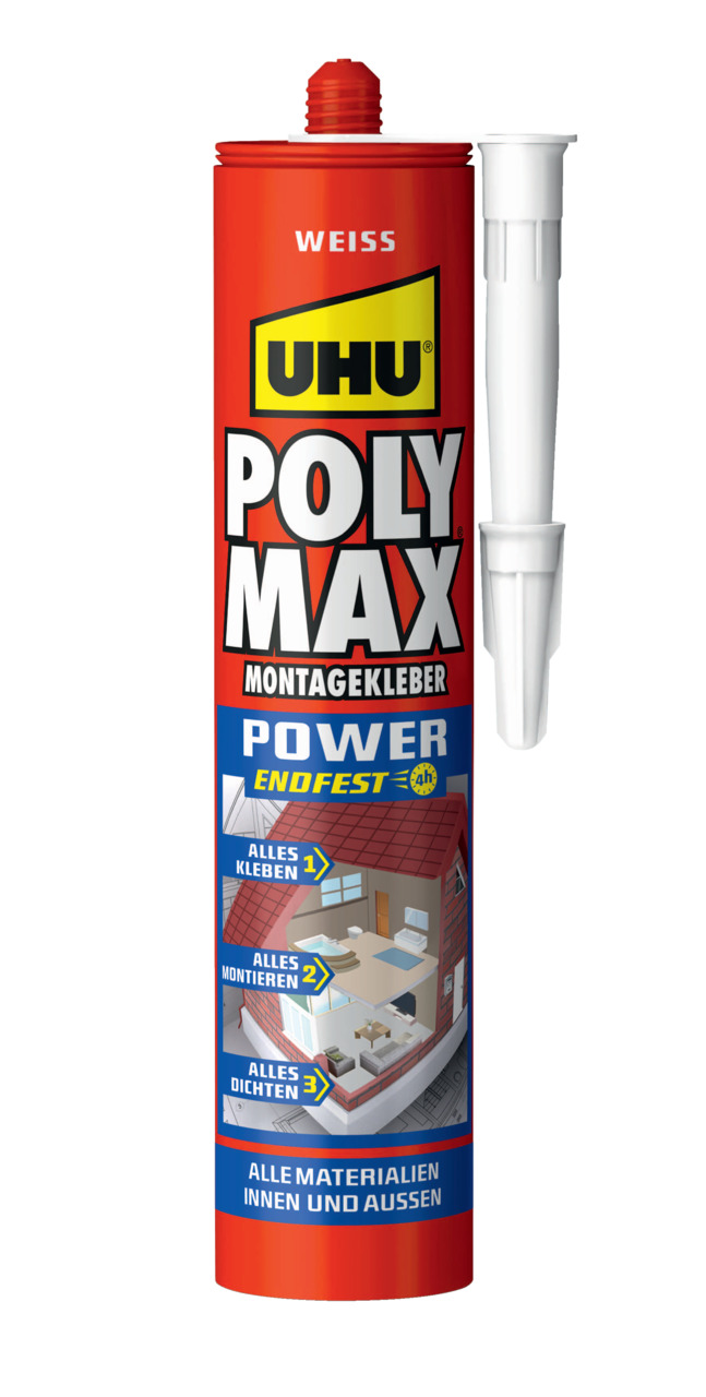 UHU POLY MAX Endfest, Montagekleber weiß, 425 g Kartusche - ATU