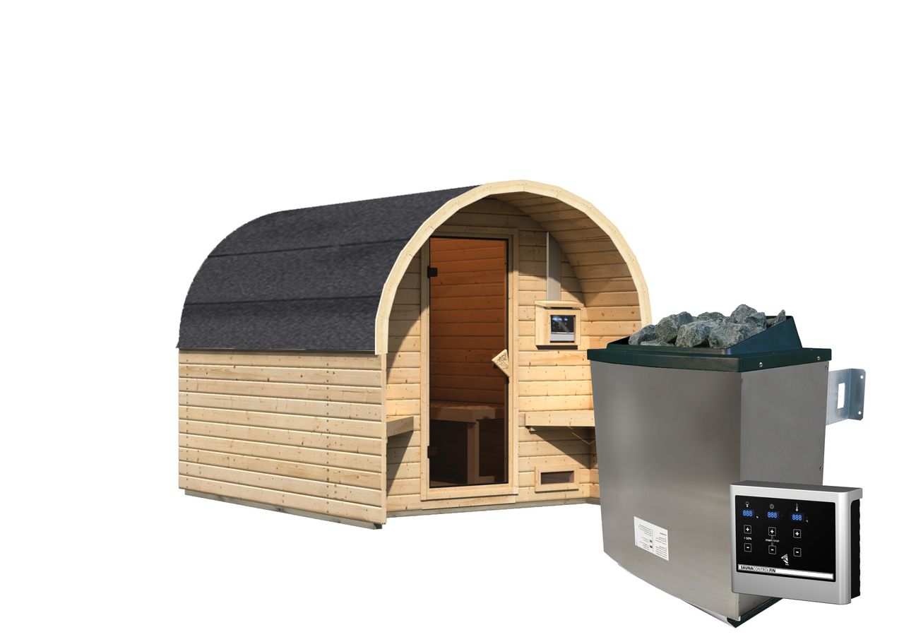 Karibu Fasshaus Dömitz A Finnisch 9,0 kW Ofen   Steuergerät Easy Finnisch - Made in Germany