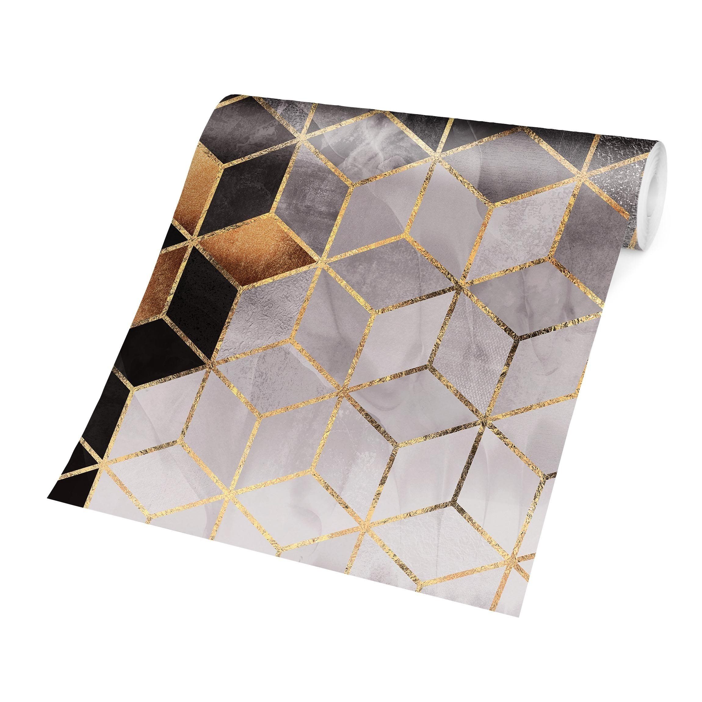 Bilderdepot24 Vliestapete Abstrakt Schwarz Weiß goldene Geometrie Tapete Wanddeko Modern Kunst, Glatt, Matt, (Inklusive Gratis-Kleister oder selbstklebend), Wohnzimmer Schlafzimmer Küche Flur Fototapete Motivtapete Wandtapete