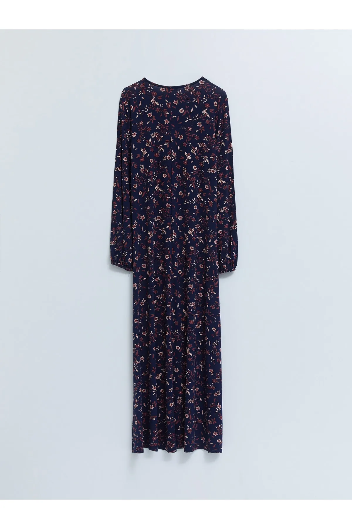 LC Waikiki  Geblümtes Damenkleid mit Rundhalsausschnitt und langen Ärmeln