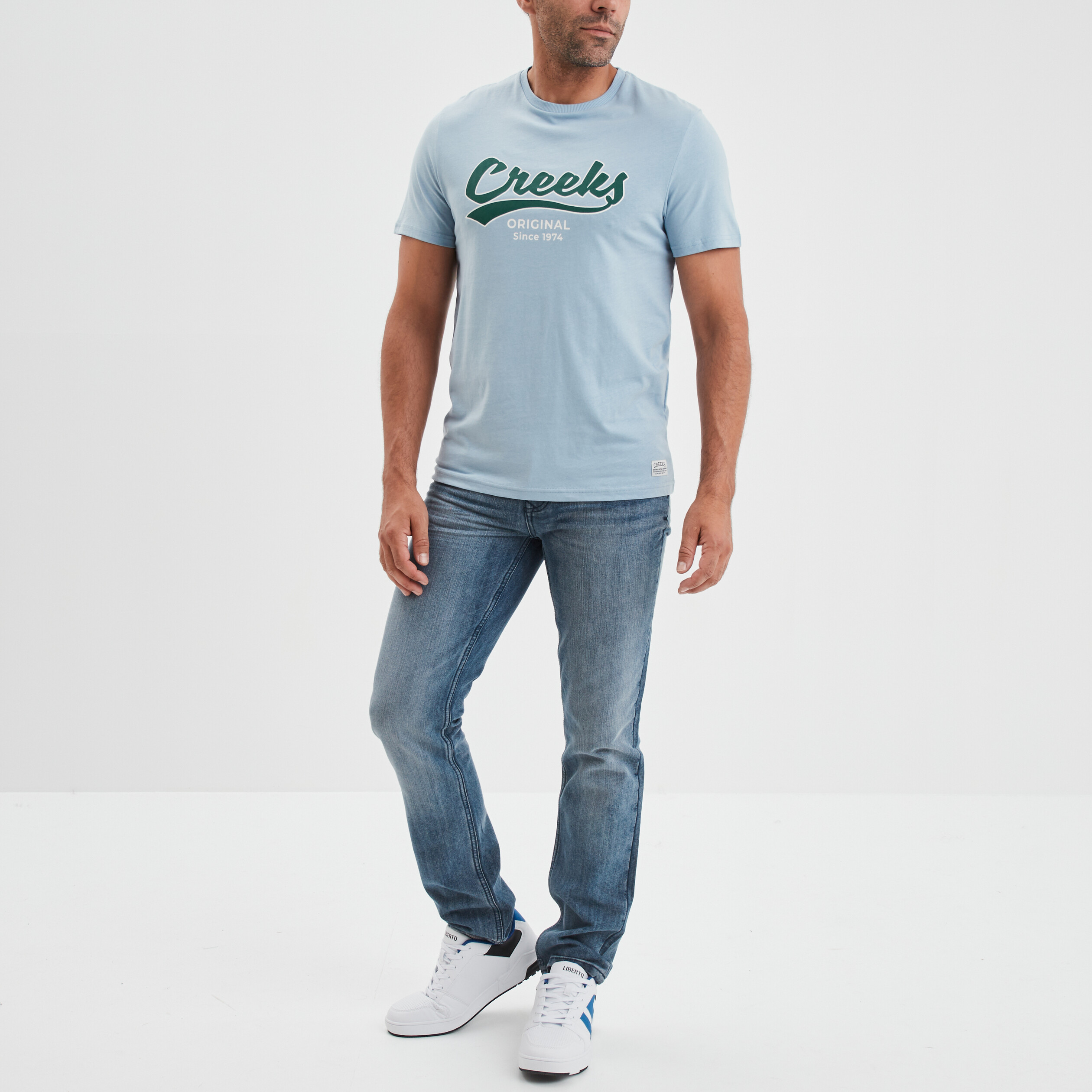 T-shirt col rond manches courtes Creeks bleu ciel homme | La Halle