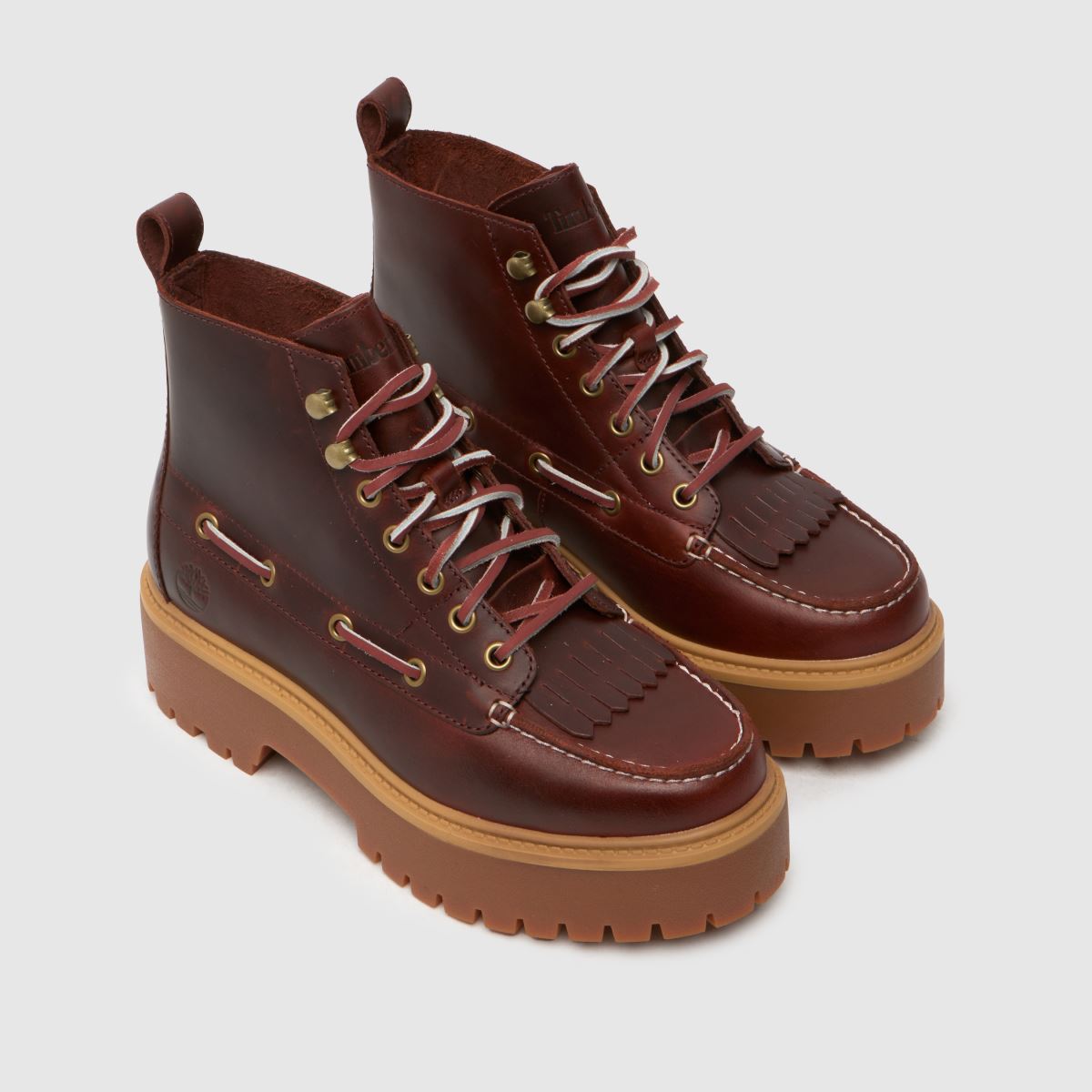 Timberland – Stone Street – Vinröda platåstövlar med 7 ögon