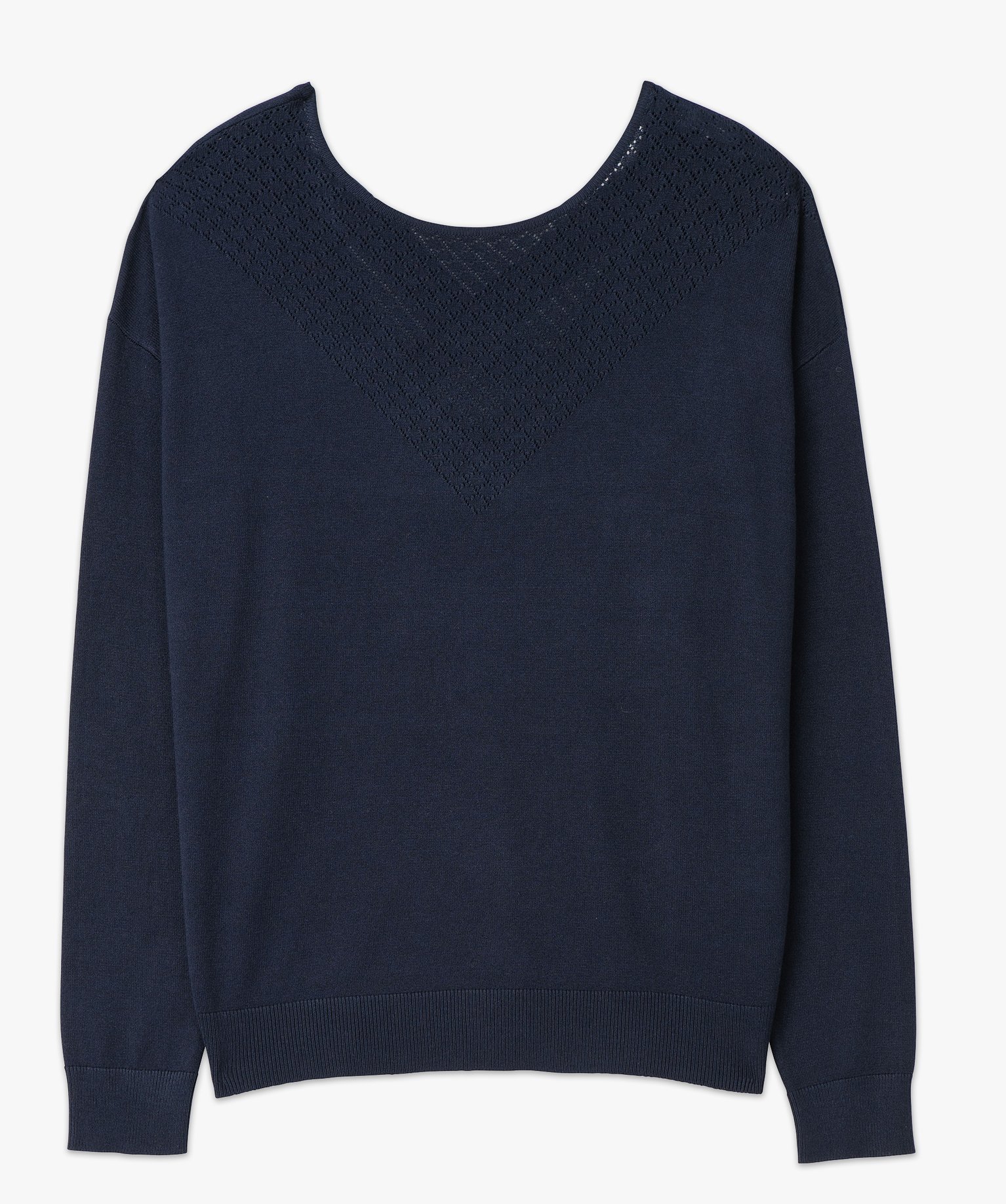Pull fin à col rond avec dos croisé femme marine | GEMO
