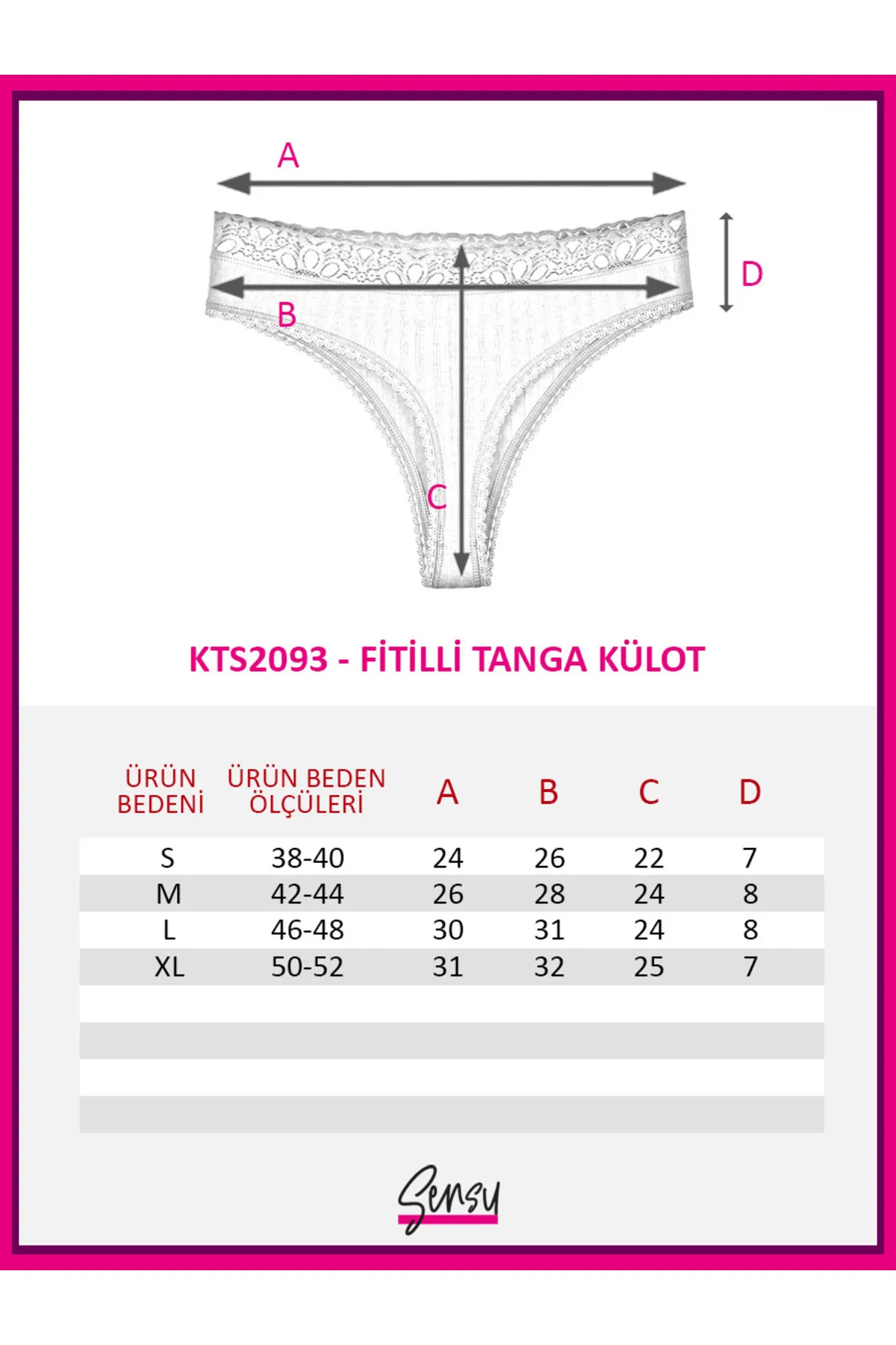 Sensu  Damen-Tangas mit gerippter Spitze und detailliertem 5er-Pack