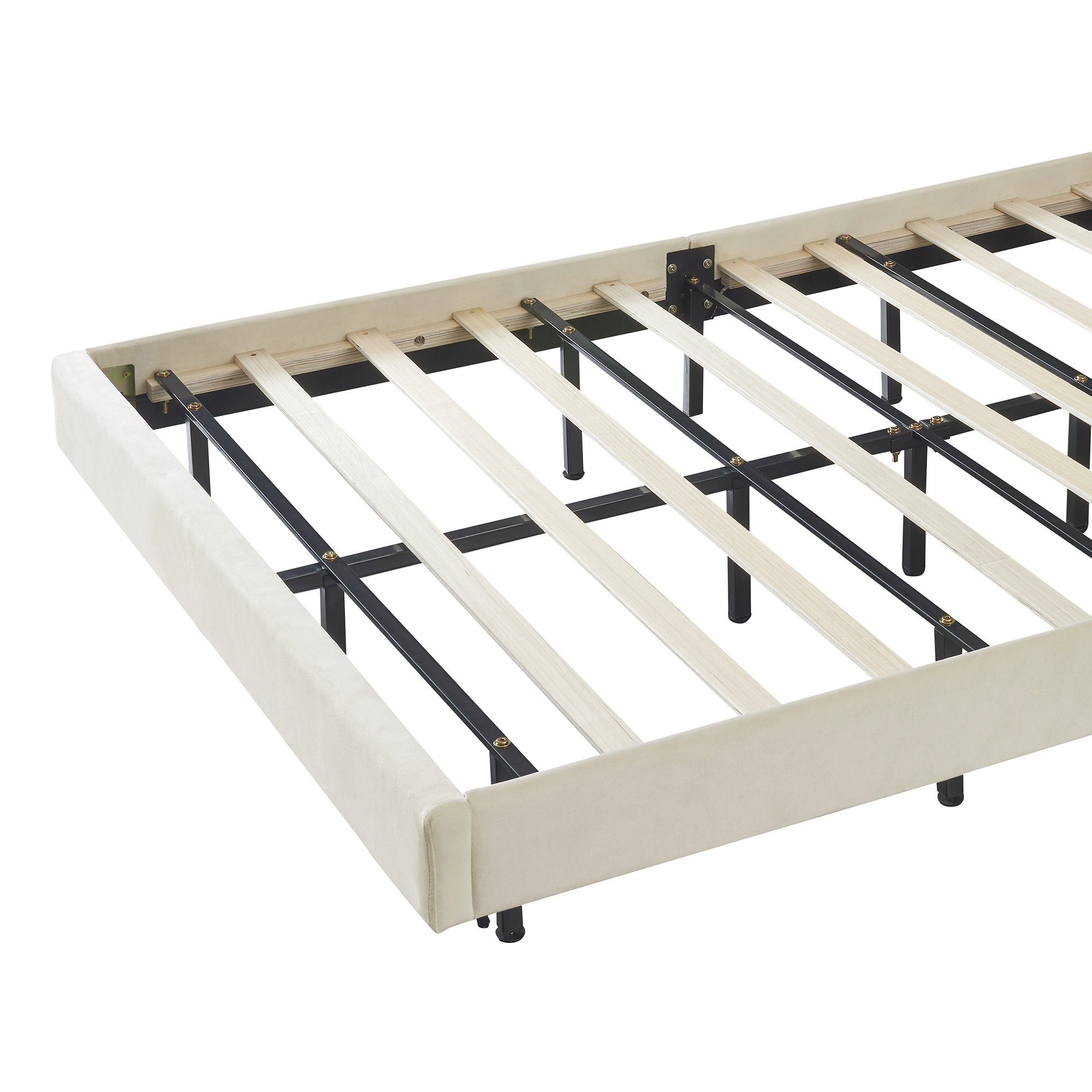Flieks Polsterbett, LED Beleuchtung Doppelbett Schwebebett Muschel Kopfteil 140x200cm Samt