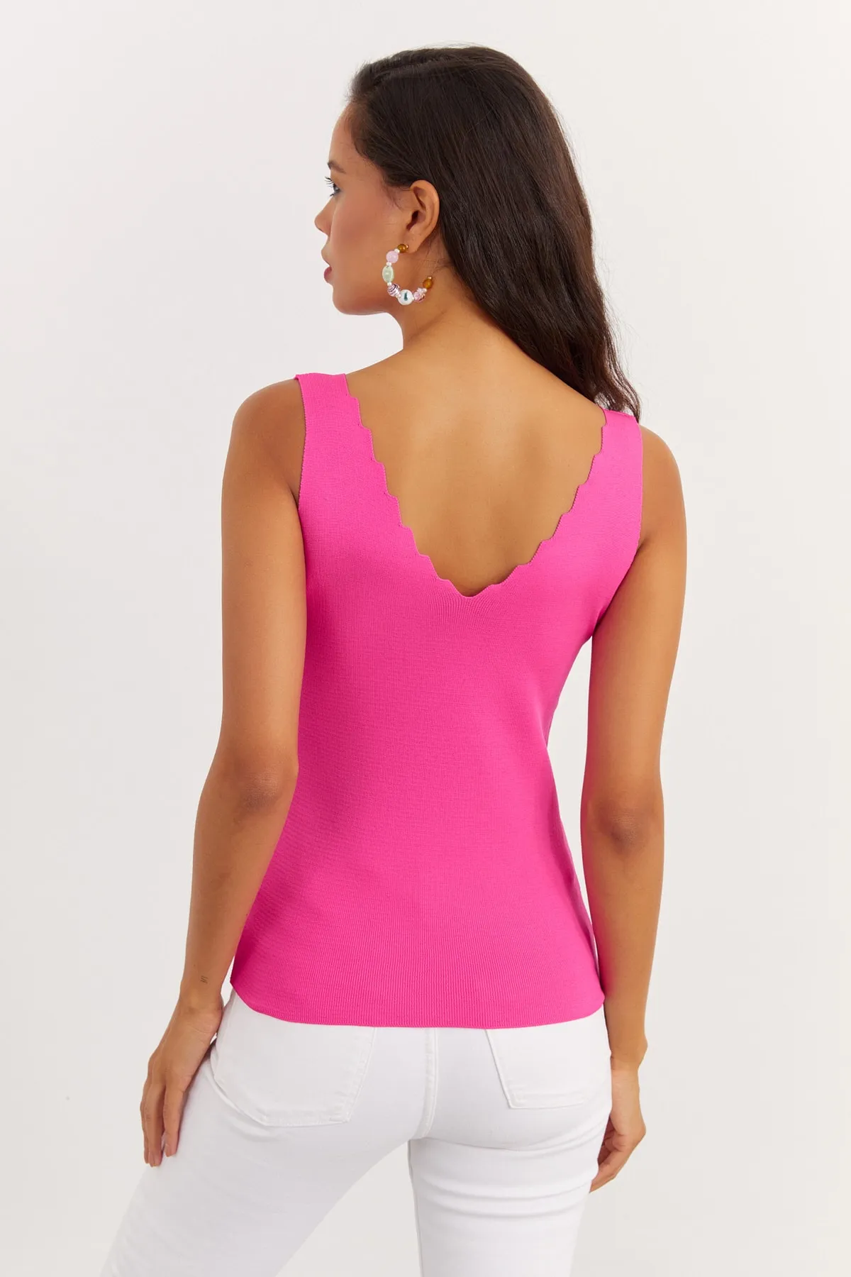 Cool & Sexy  Fuchsiafarbene Strickbluse mit Leiterkragen für Damen YV83