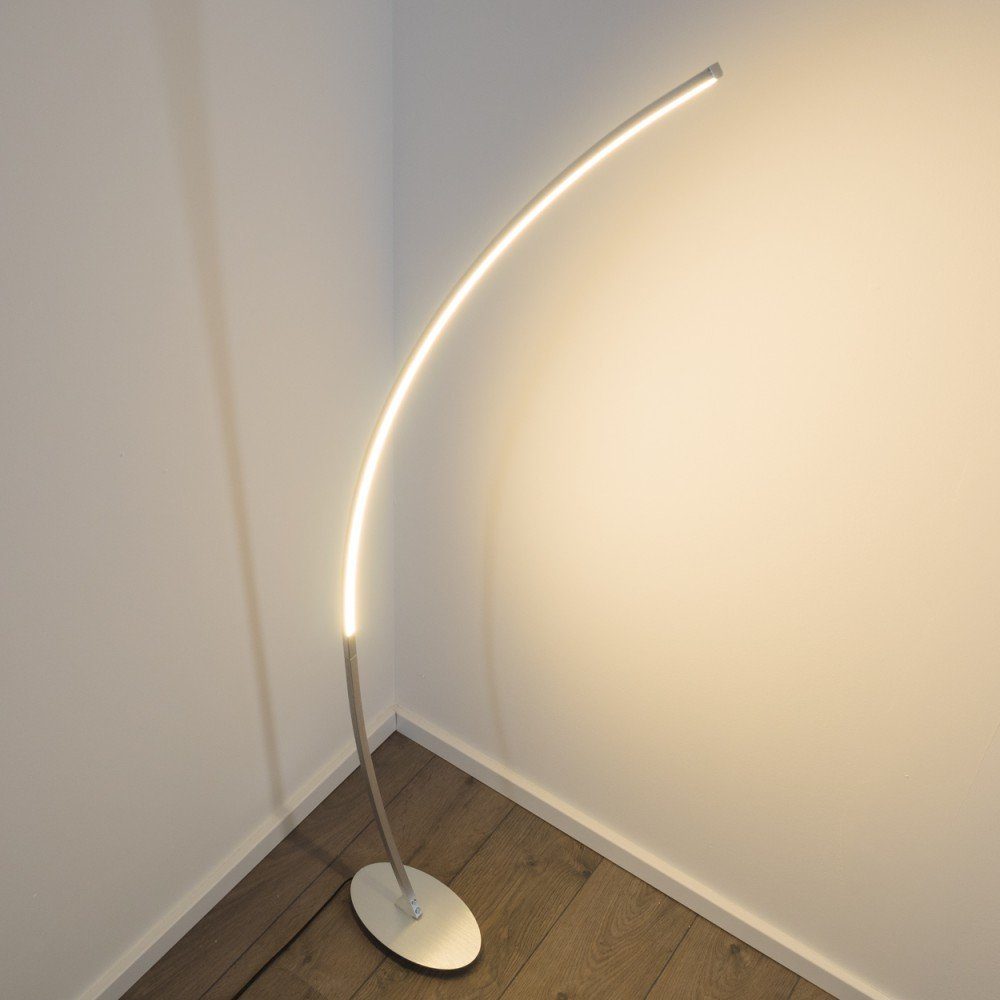 hofstein Stehlampe Brie LED Designer Standlampe in Aluminiumgebürstet, Stehleuchte mit Fußschalter und Kabel, Leselampe, LED 1100 Lumen