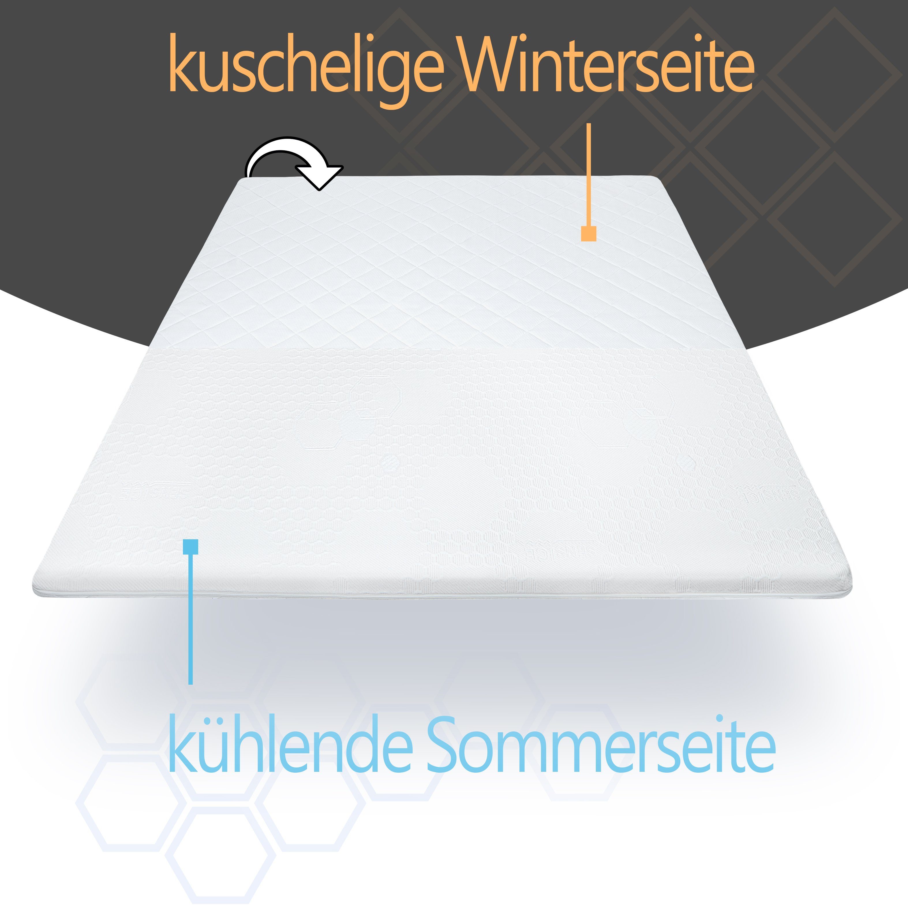 Topper Sommer-Wintertopper bequeme Matratzenauflage für Bett & Boxspringbett, wonello, 6 cm hoch, Gelschaum, Matratzentopper mit kühlender Sommerseite, zertifiziert & waschbar