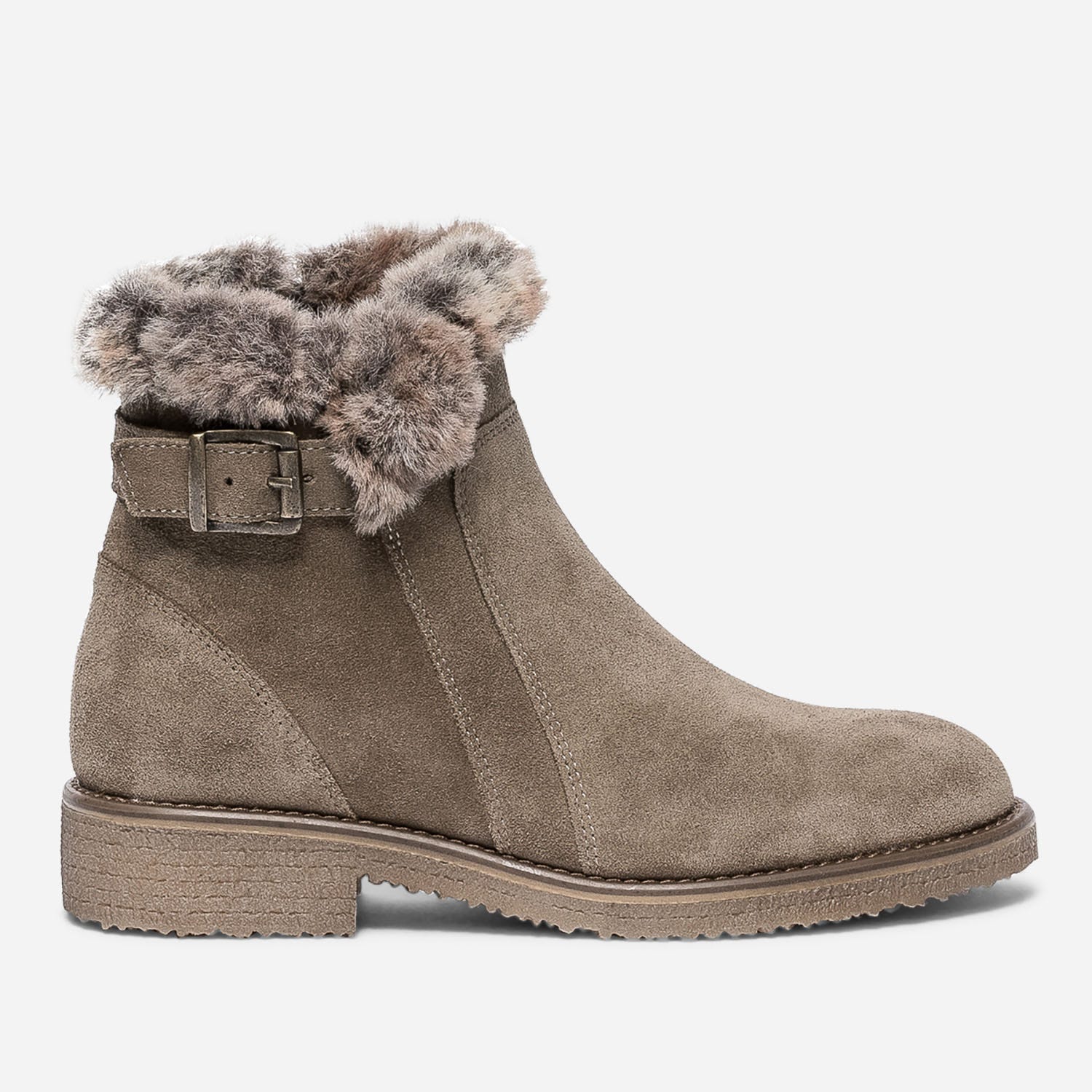 Boots taupe en cuir velours fourré