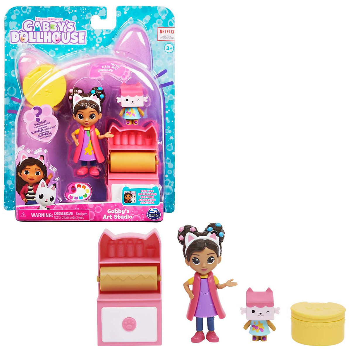Gabby’s Dollhouse Cat-tivity Set, Art Studio - Bastel und Kunst Set mit Gabby und Baby Box, 2 Zubehörteilen, Überraschungsbox und Möbelstück, geeignet für Kinder ab 3 Jahren