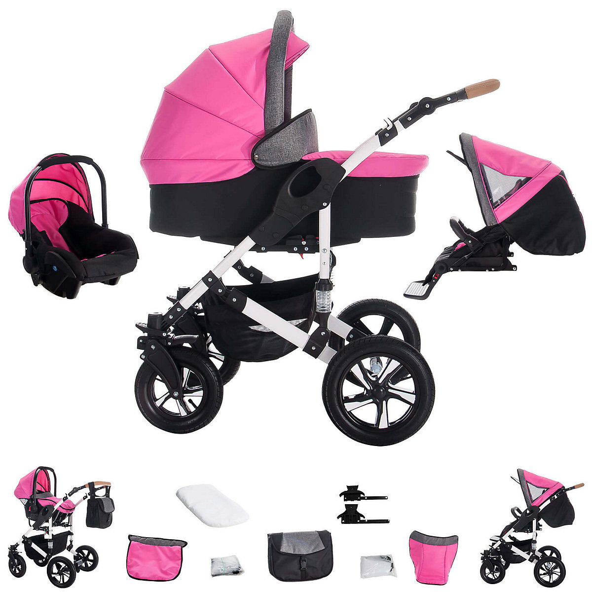 myVARIO | 3 in 1 Kombi Kinderwagen Komplettset | Hartgummireifen Kombikinderwagen