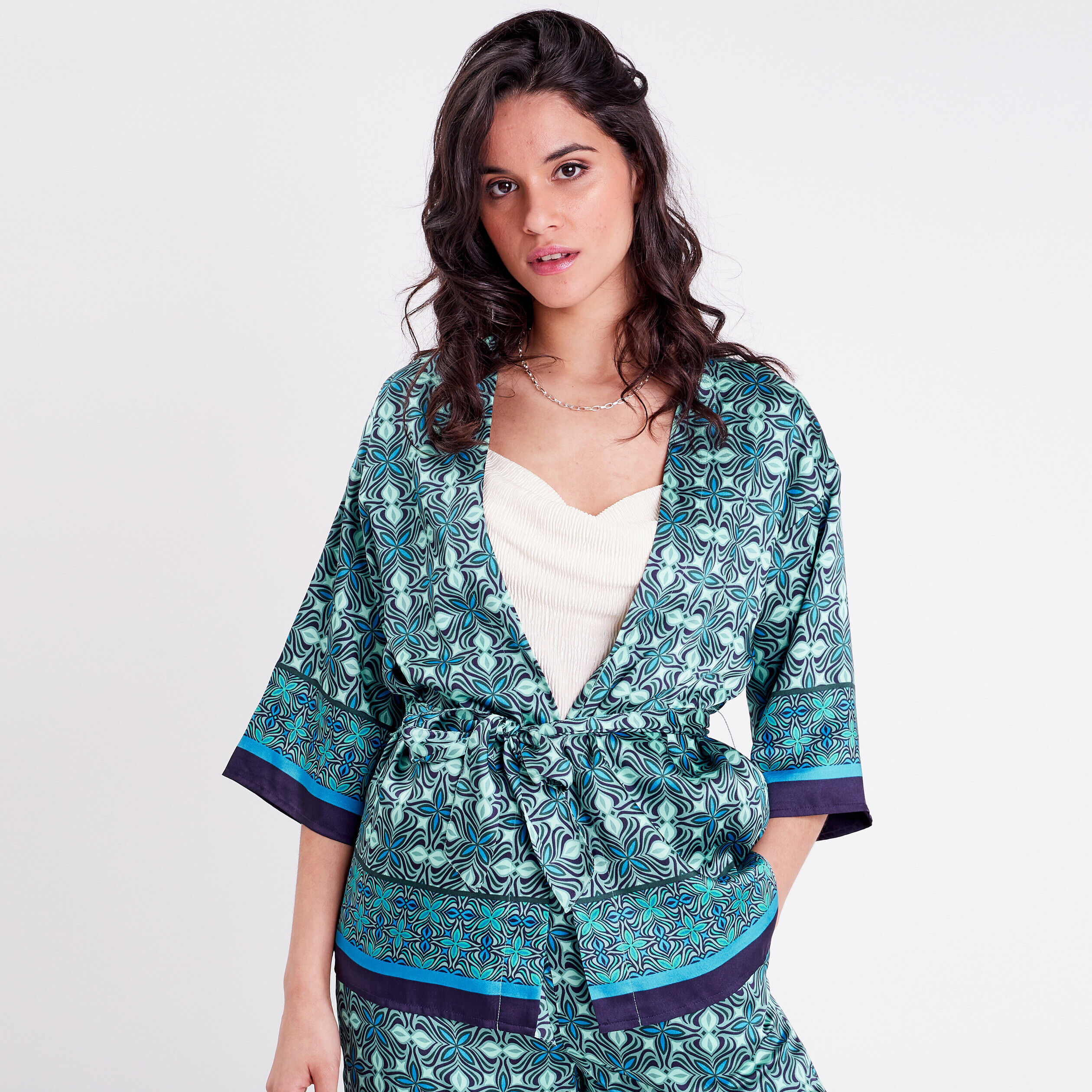 Veste esprit kimono droite vert menthe femme | Cache Cache