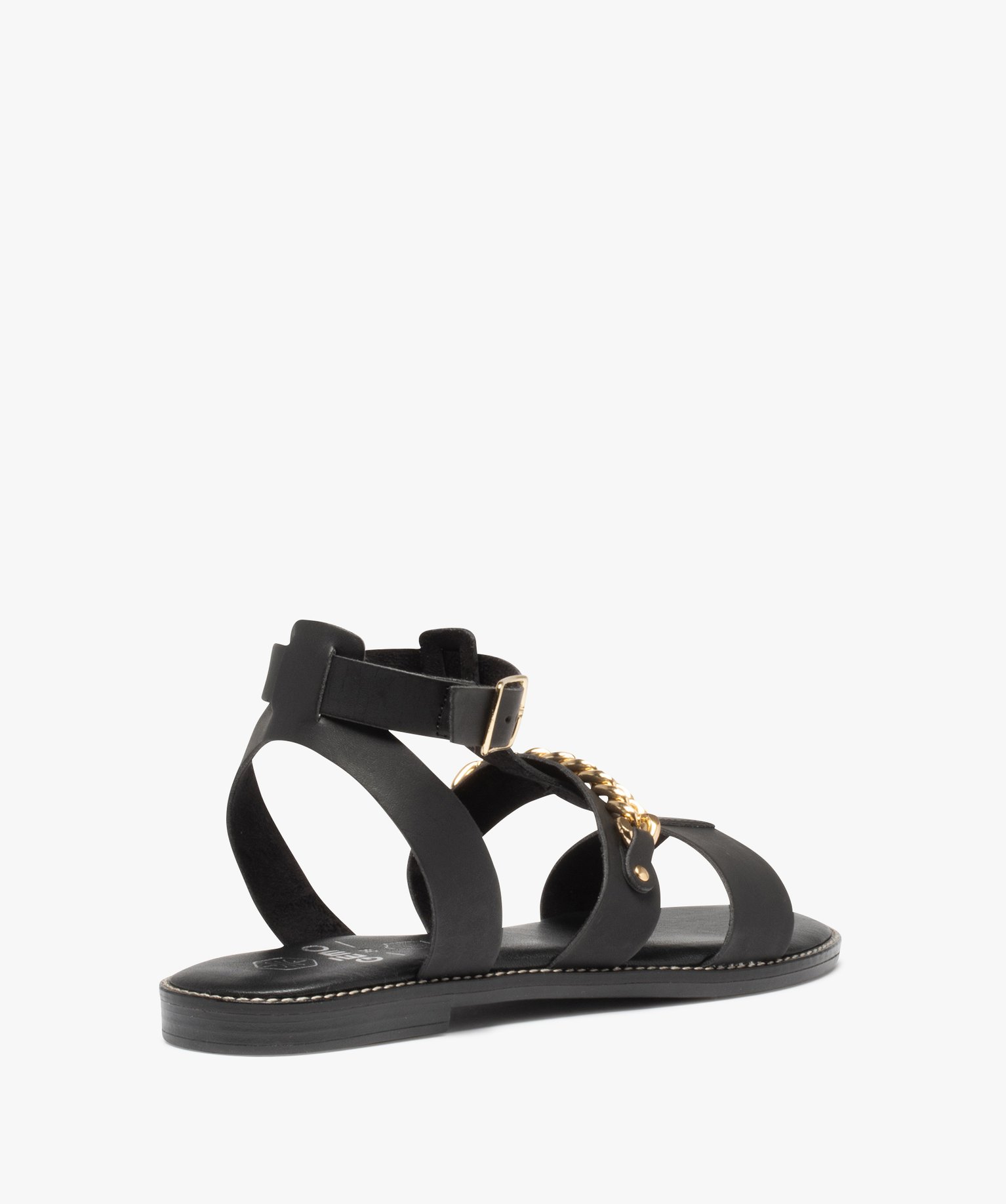 Sandales femme à talon plat et brides unies avec chane noir | GEMO