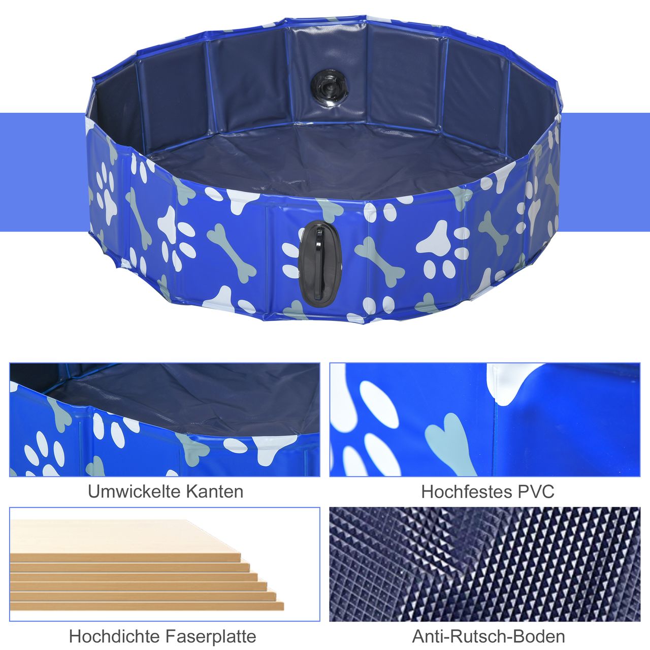 PawHut Hundebadewanne Hundepool Hunde Badewanne Wasserbecken faltbar Ø80x20Hcm