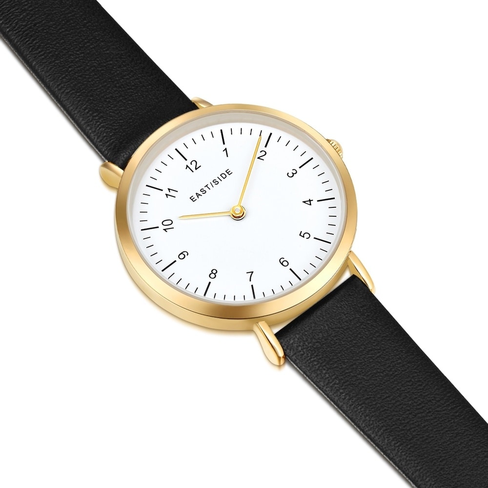 EASTSIDE Montre à quartz Rosehill en Or jaune Cuir véritable en Noir Montre