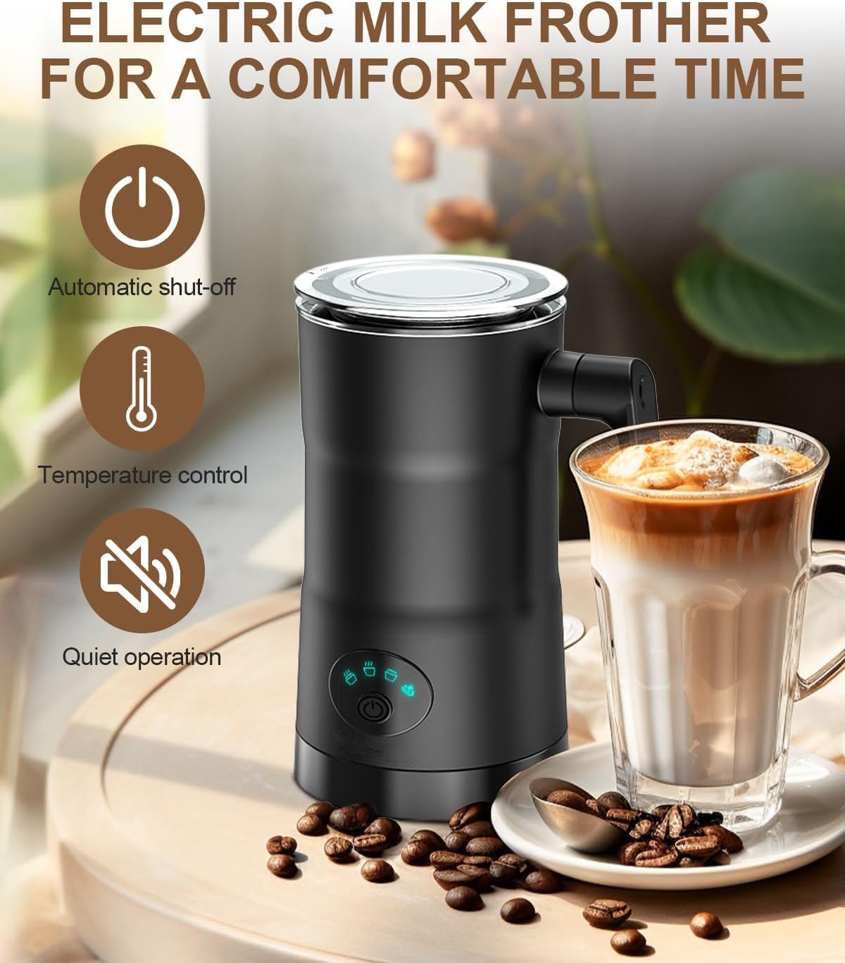 YUHRO Milchaufschäumer Elektrischer Milchaufschäumer, 4-in-1, erhitzt Milch, bietet Schaum., Antihaftbeschichtung, automatisch, für Milch, Kaffee, Schokolade.