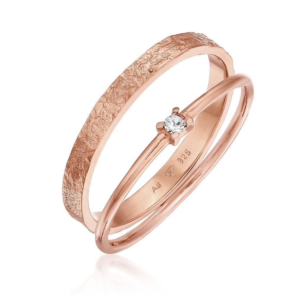 Elli Elli Bague Femmes Pile Solitaire set de 2 avec cristal de verre en argent sterlin Bague
