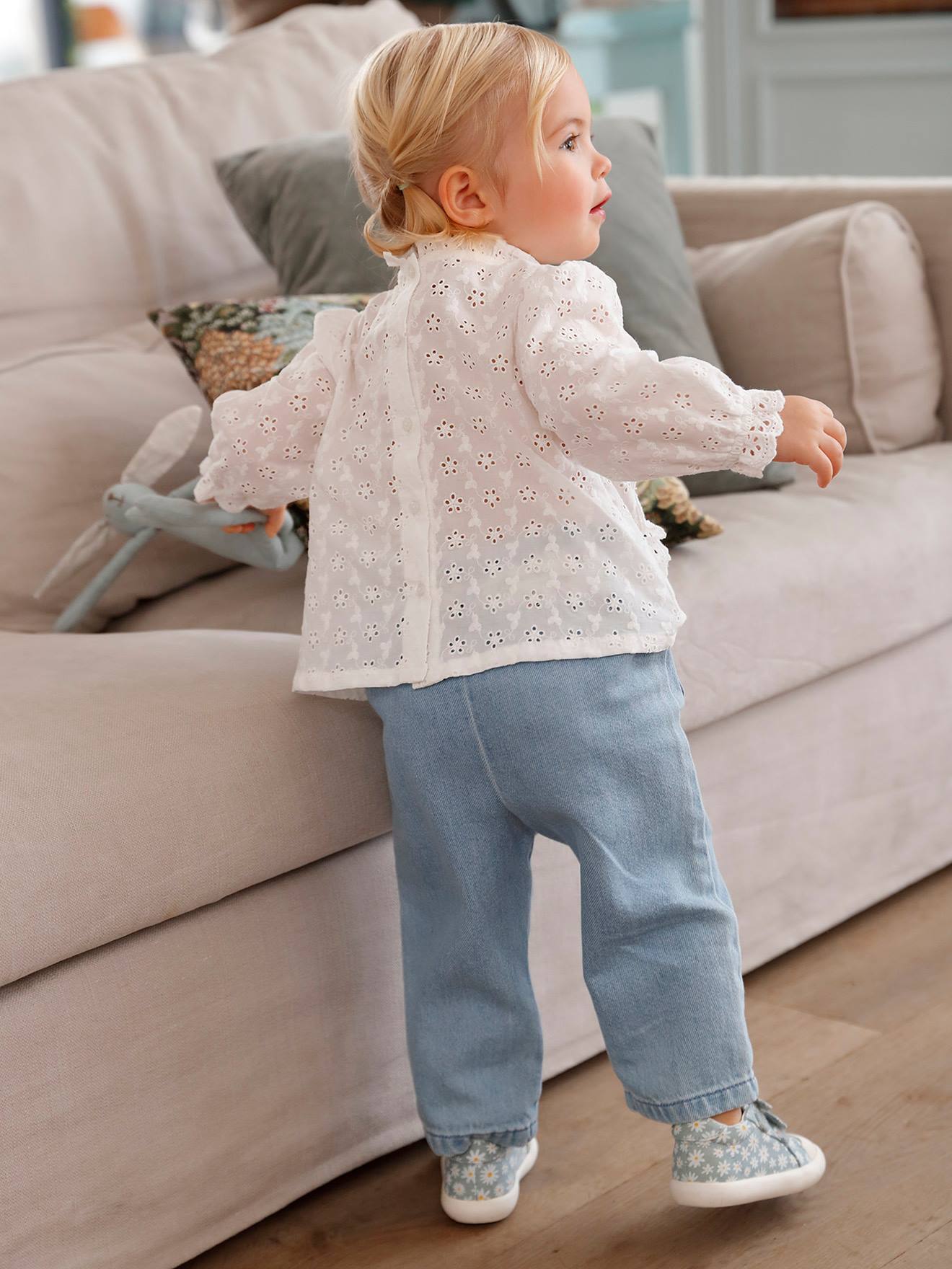 Vertbaudet Mädchen Baby Volantbluse - weiß