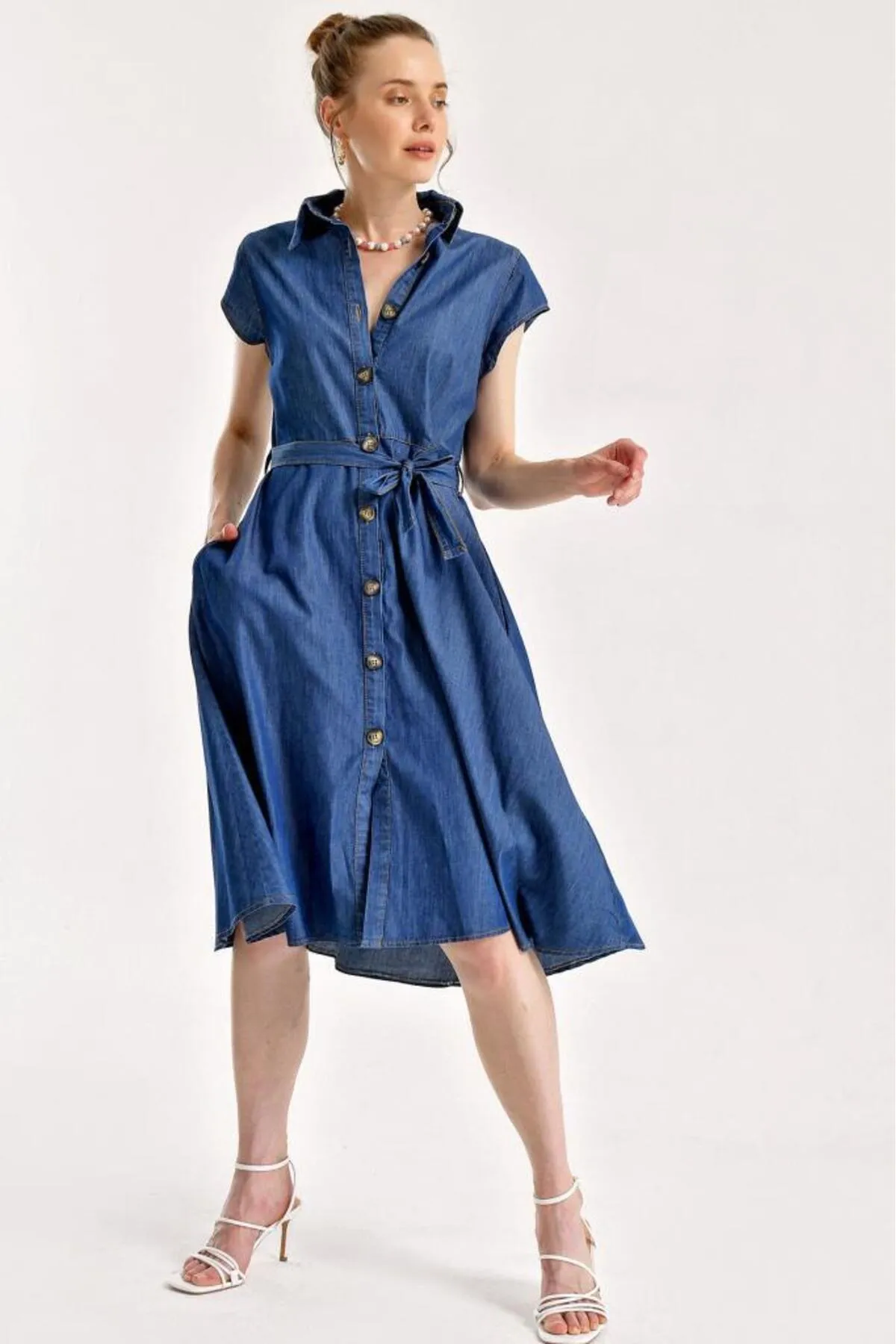Bigdart  1677 Jeanskleid mit geknöpftem Taillengürtel – Marineblau