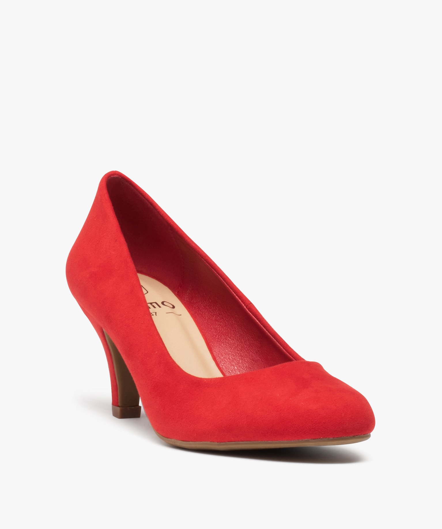 Escarpins femme à petit talon dessus en suédine unie rouge | GEMO