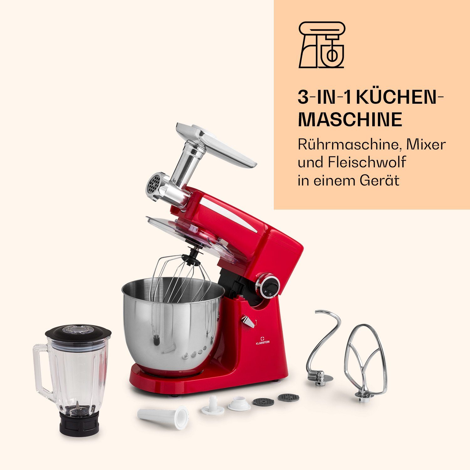 Klarstein Küchenmaschine mit Kochfunktion Renata, 2000 W, 10 l Schüssel