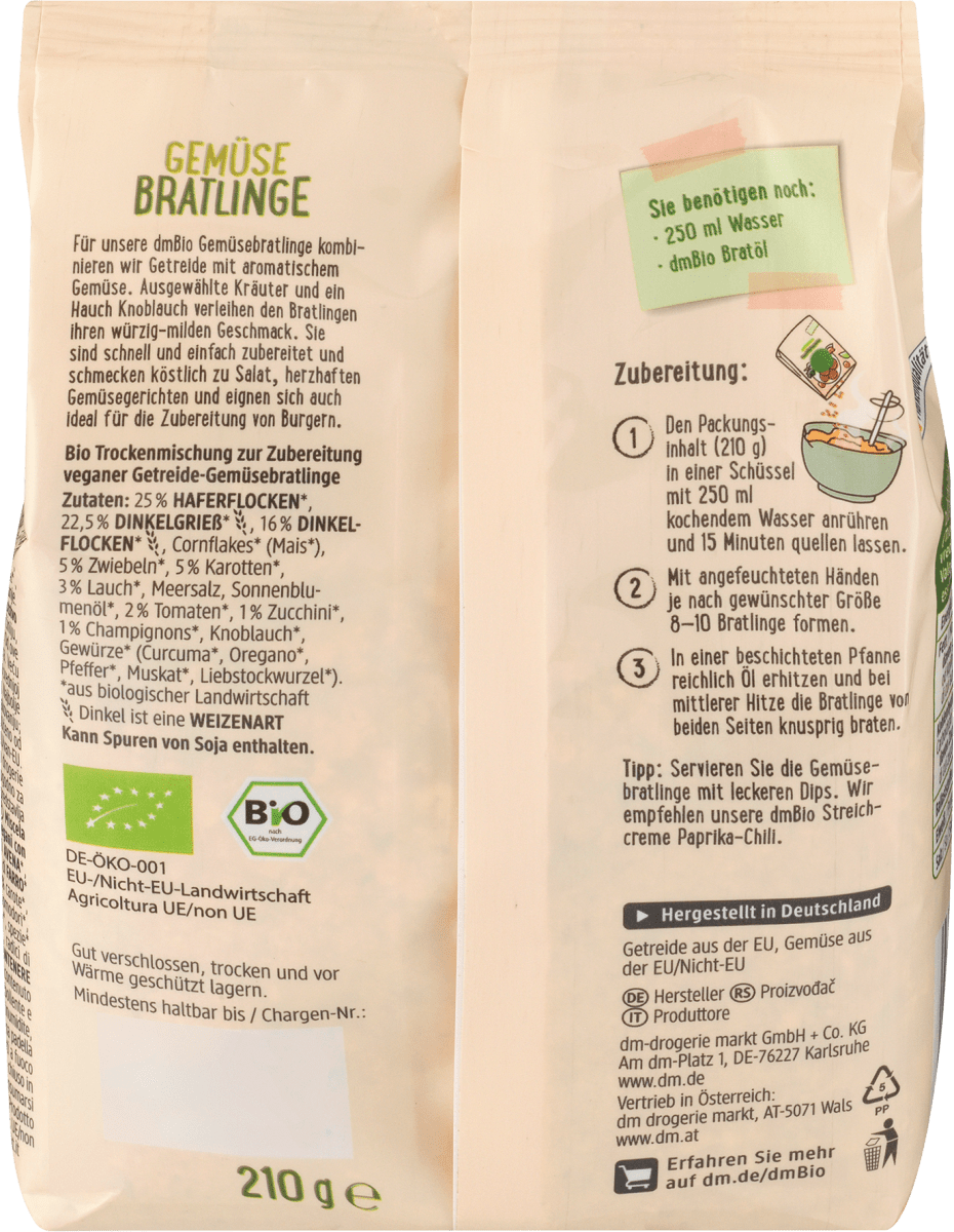 Backmischung Gemüse Bratlinge, 210 g