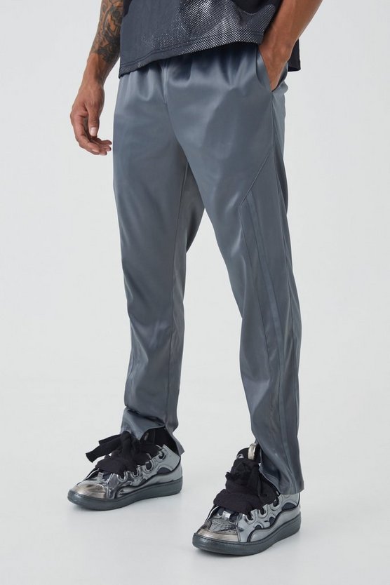 Slim-Fit Satin-Hose mit geteiltem Saum