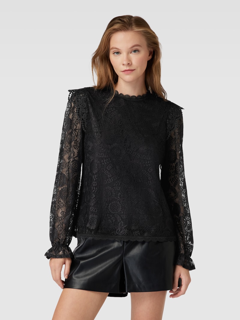 Spitzenbluse mit Rüschen Modell 'COLLINE' in schwarz