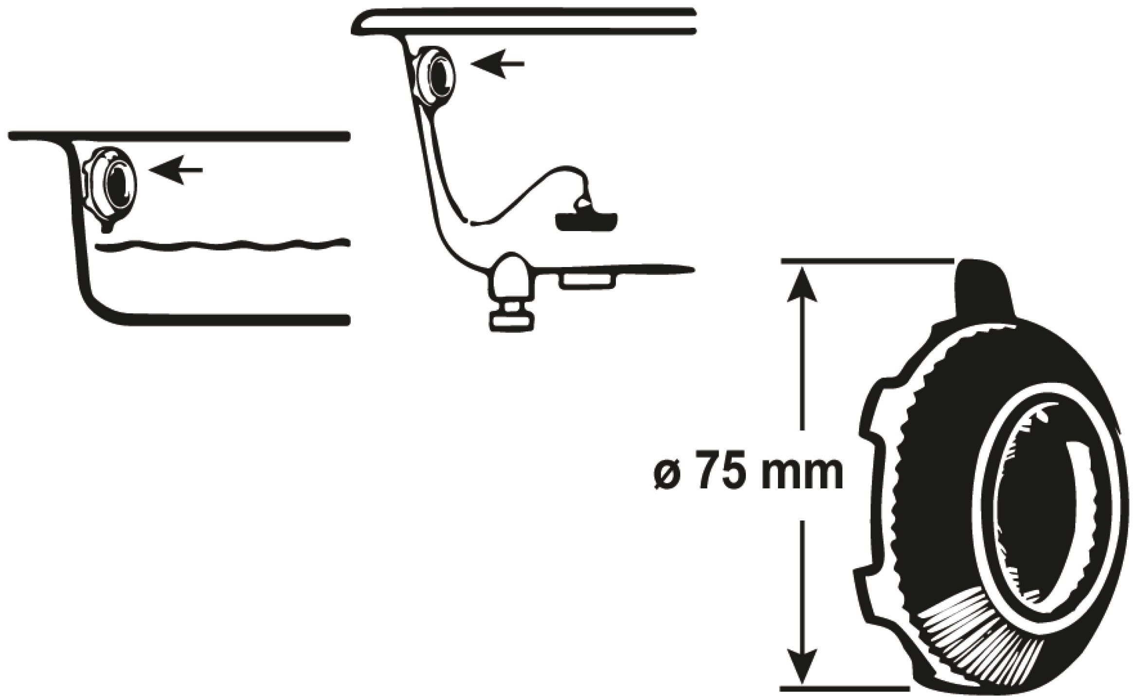 CORNAT Siphon Wannen-Überlaufrosette, mit Öse, zum Befestigen einer Kugelkette