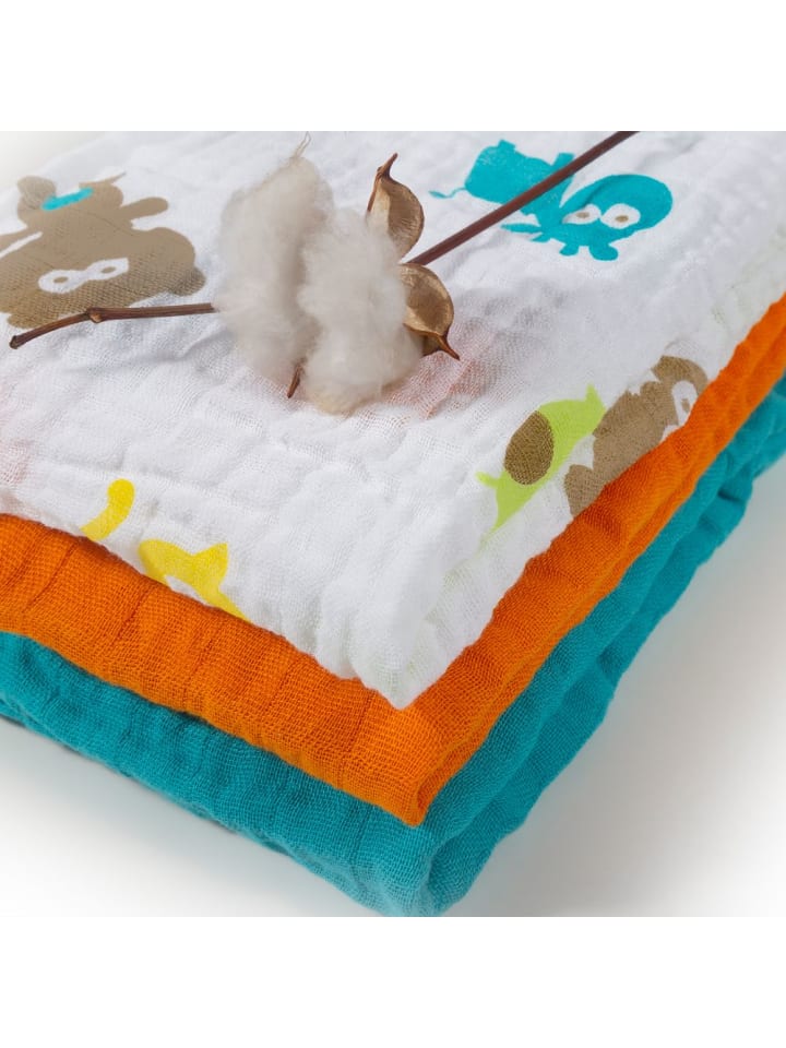 Makian Mullwindel / Mulltuch 3er Pack 80 x 80 cm - Türkis in blau,orange,motiv günstig kaufen onesize