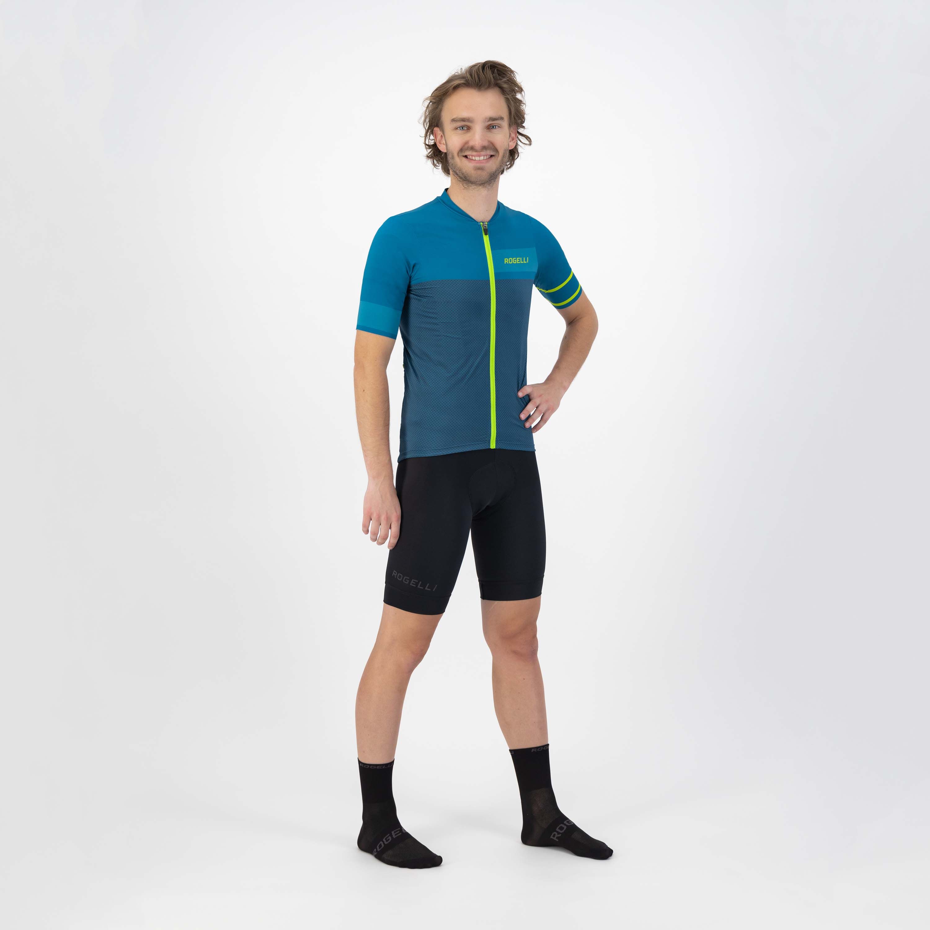 Rogelli Block Blau/Limette Herren Radtrikot Kurzarm